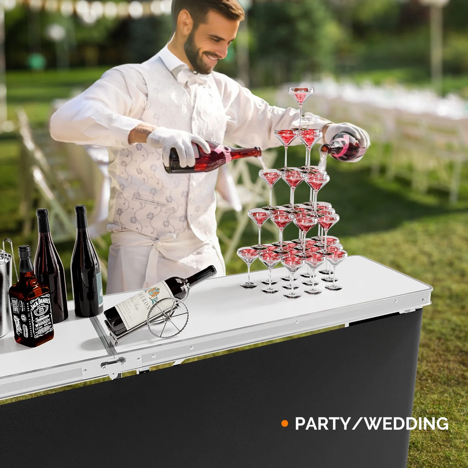 Ktaxon 78" Foldable Bar Table, Mobile Bar with 3-Tier Shelves & Carry Bag - Perfect for Events, Parties, Camping, Picnics, Tradeshows, and Both Outdoor/Indoor Use (Comes with Black Skirt, Black) - Image 21