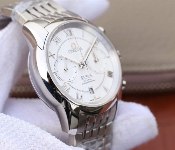 Replica Omega OMF De Ville Chronograph 42mm White Dial SS Bracelet A9300 - Top club