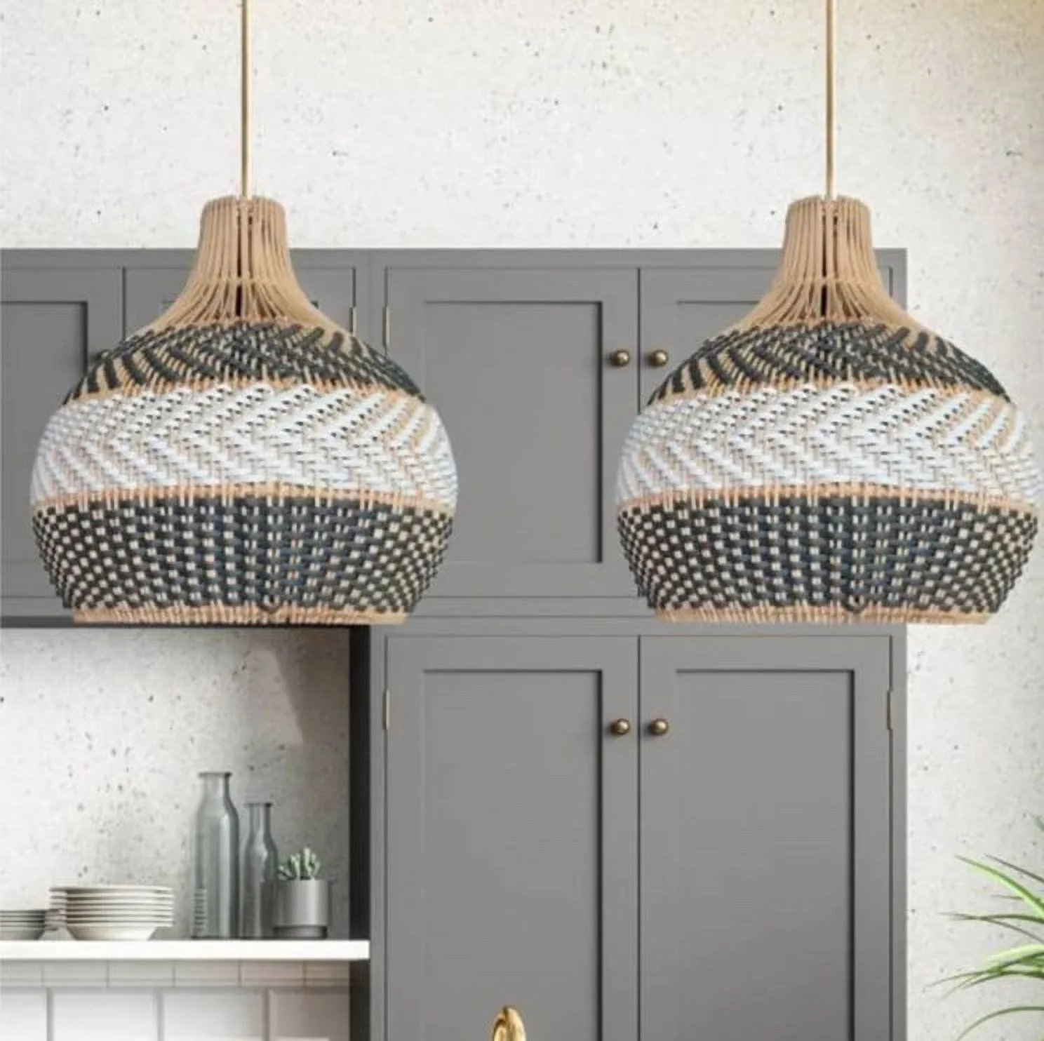 Arturesthome Serena Dark Grey Rattan Pendant Light For Kitchen Island