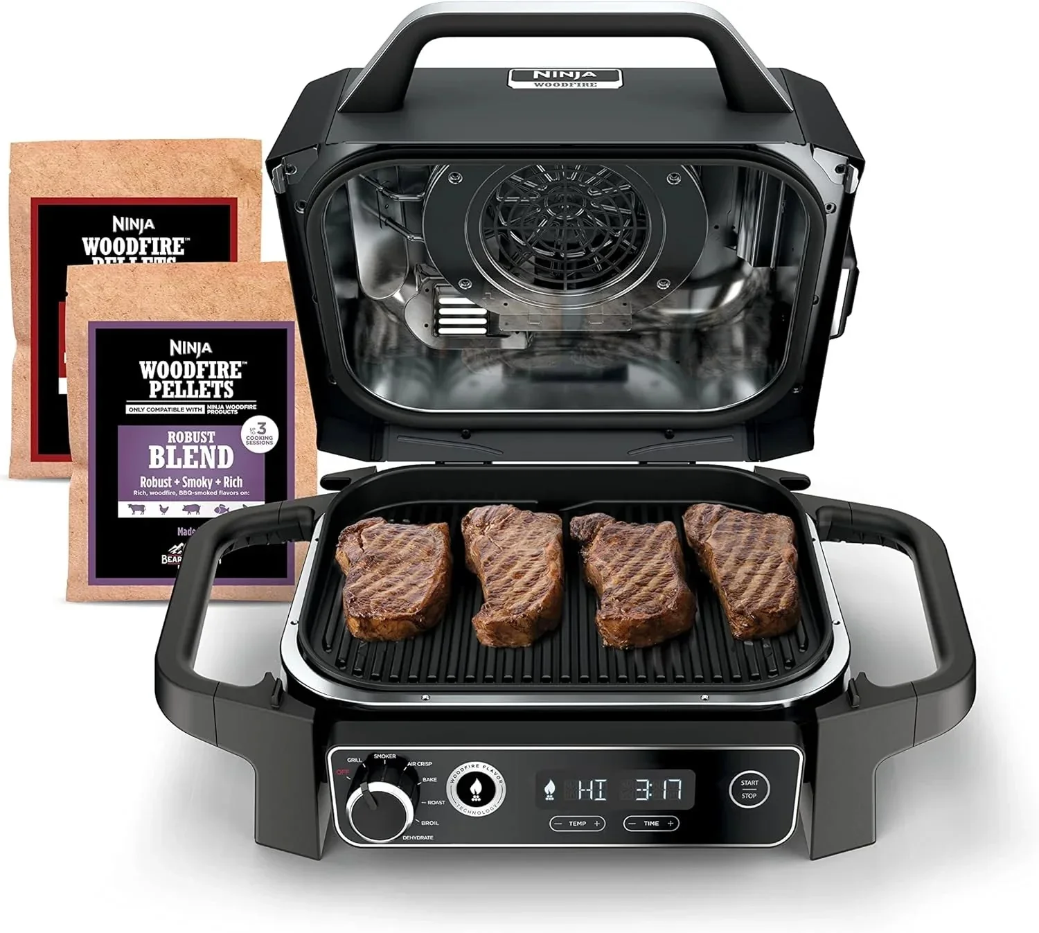 Ninja 7-in-1 Portable Electric Outdoor Grill And Smoker With Thermometer, Grey - OG751BRN - Image 4 Ninja 7-in-1 Portable Electric Outdoor Grill And Smoker With Thermometer, Grey - OG751BRN - Image 4