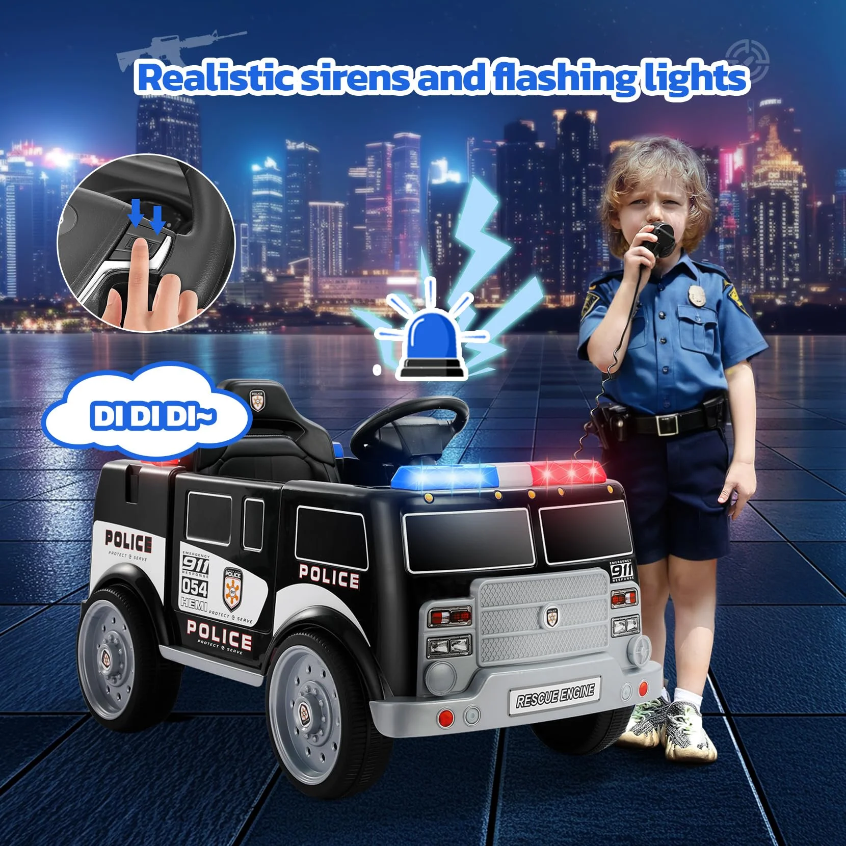Bobiber Ride on Fire Truck, 12V Battery Powered Ride-On Toy Vehicle with Remote Control, Megaphone, Flashing Lights, Siren and Fire Extinguisher - For Boys and Girls Ages 3-6 - Image 12