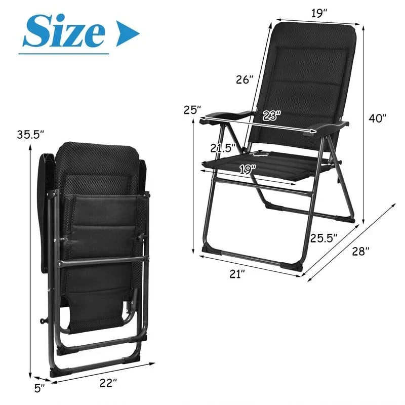 2 Pack Folding Patio Chairs, 7 Position Adjustable Outdoor Sling Recliner Camping Chairs - Image 12 2 Pack Folding Patio Chairs, 7 Position Adjustable Outdoor Sling Recliner Camping Chairs - Image 12