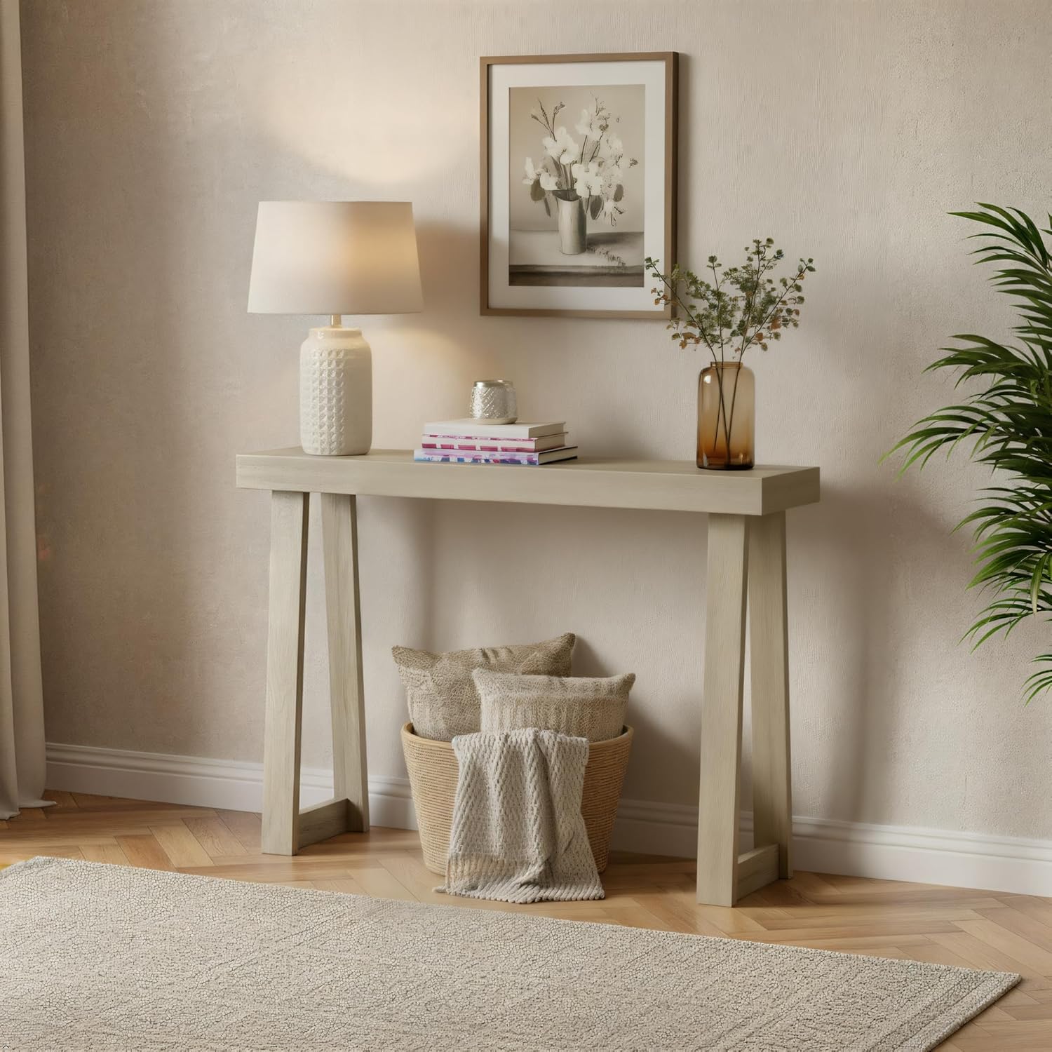 Plank+Beam Classic 36 Inch Console Table, Solid Pine Wood Entryway Table, Narrow Sofa Table for Hallway or Living Room, Seashell