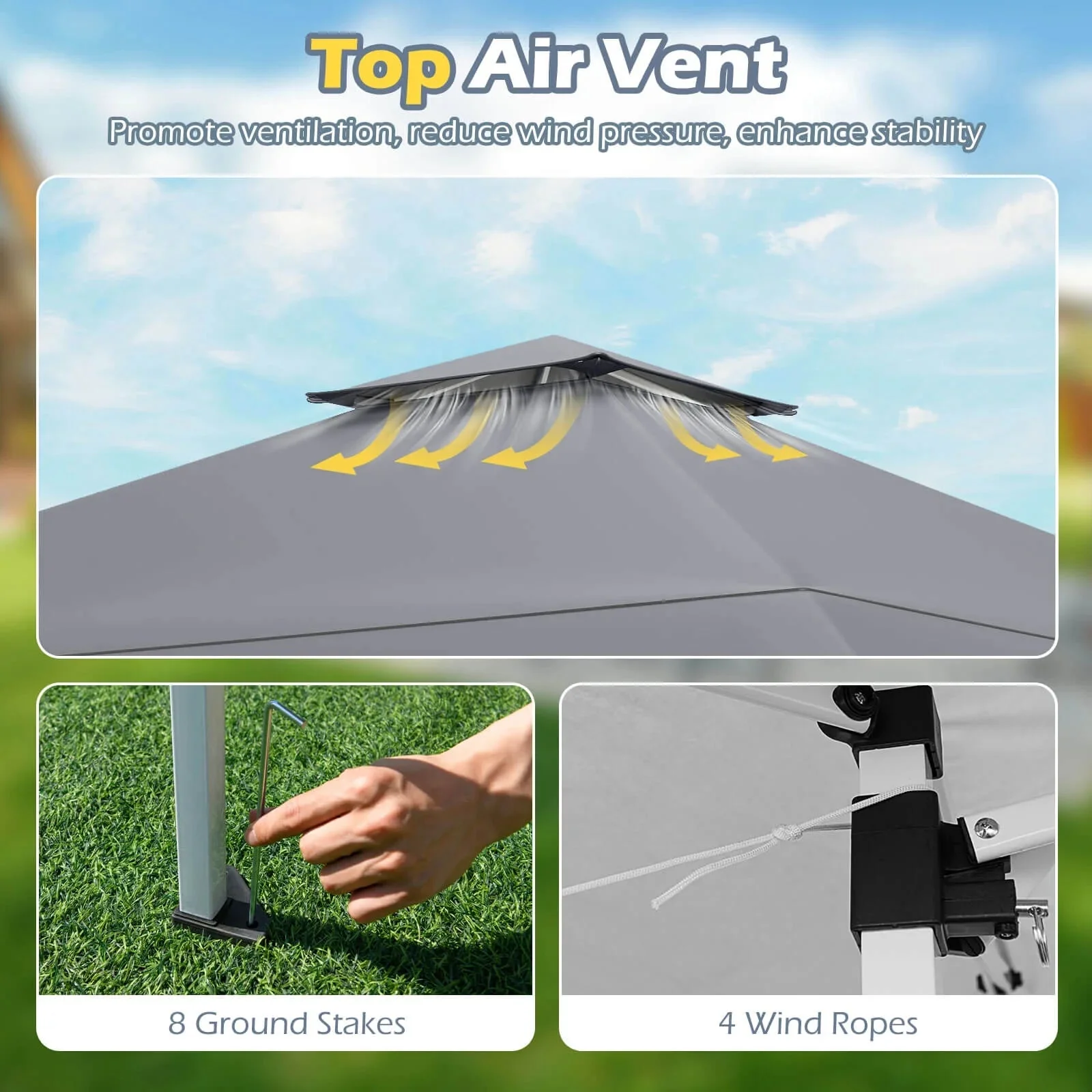 Costway Pop-Up Gazebo Outdoor Canopy Tent, 13 x 13 ft, Gray - Image 8 Costway Pop-Up Gazebo Outdoor Canopy Tent, 13 x 13 ft, Gray - Image 8