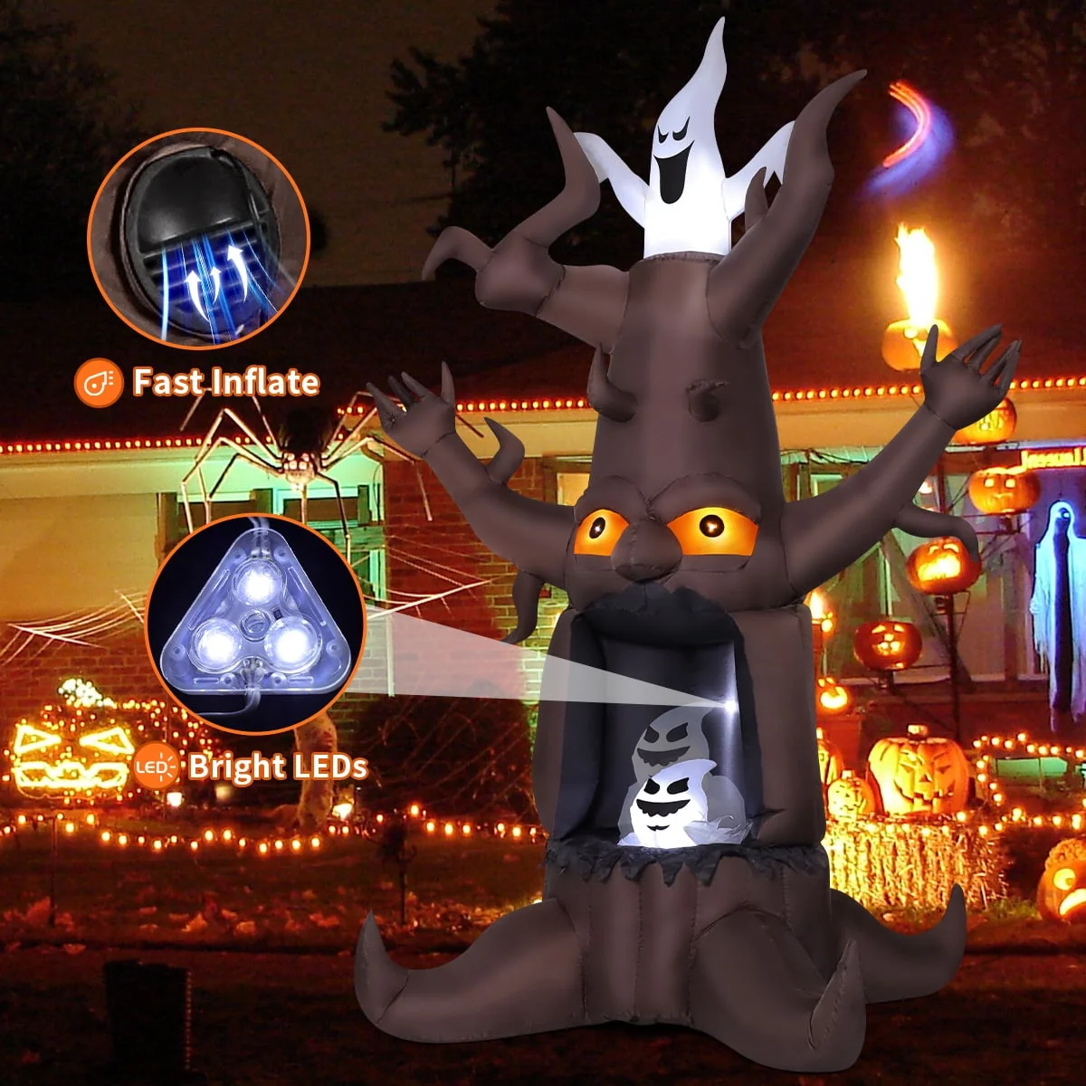 GOOSH Halloween Inflatables 9 FT Animated Halloween Tree Inflatables with Built-in LED lights, Scary Spooky Tree Inflatable with White Ghost, Outdoor Halloween Decorations for Halloween Holiday Party - Image 6 GOOSH Halloween Inflatables 9 FT Animated Halloween Tree Inflatables with Built-in LED lights, Scary Spooky Tree Inflatable with White Ghost, Outdoor Halloween Decorations for Halloween Holiday Party - Image 6