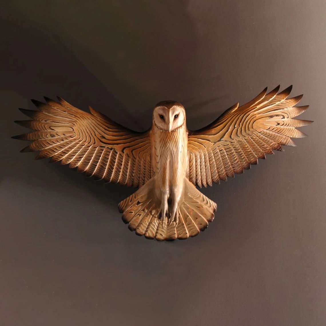 OwlGaze Handgemaakte Kerkuil Wandsculptuur - Zorgvuldig Geschilderd, Duurzaam, UV-beschermd