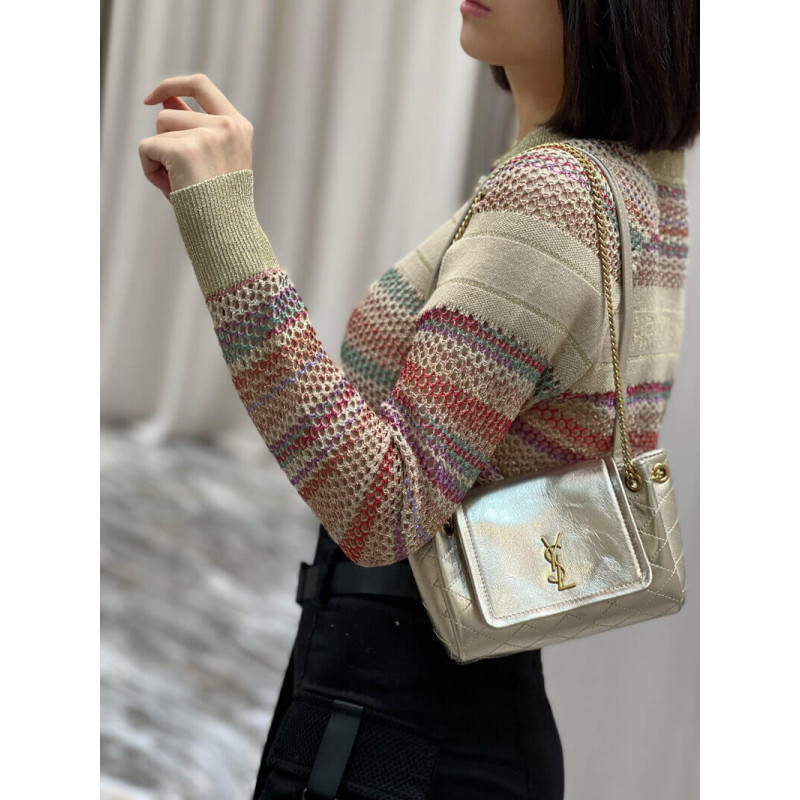 Replica Saint Laurent Nolita Mini Leather Shoulder Bag 672738 Champagne Gold1:1High-quality replica