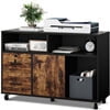 Dextrus Wood File Cabinet, 2 Drawer Mobile Lateral File Cabinet Printer Stand with Open Storage Shelves for Home Office, Black & Rustic Brown