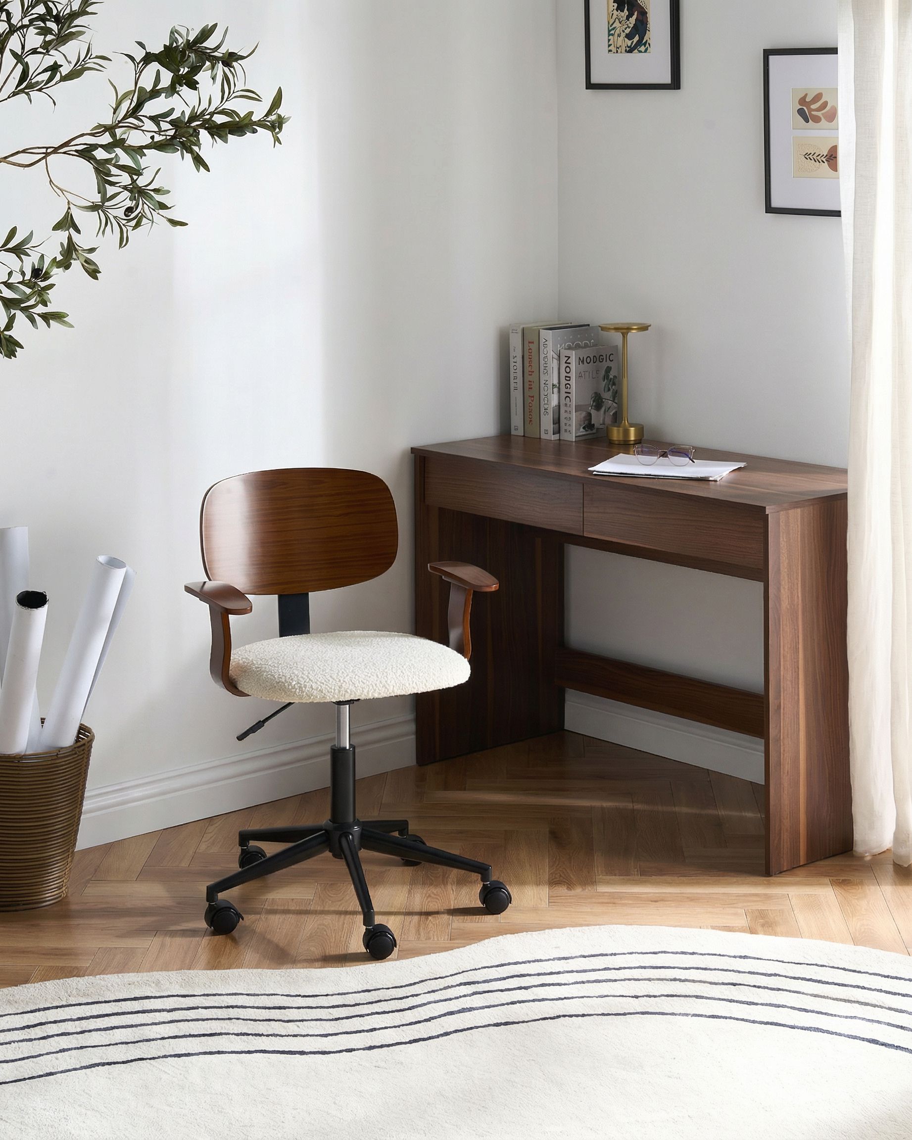 Desk Chair GUNNISON Boucle Off-White