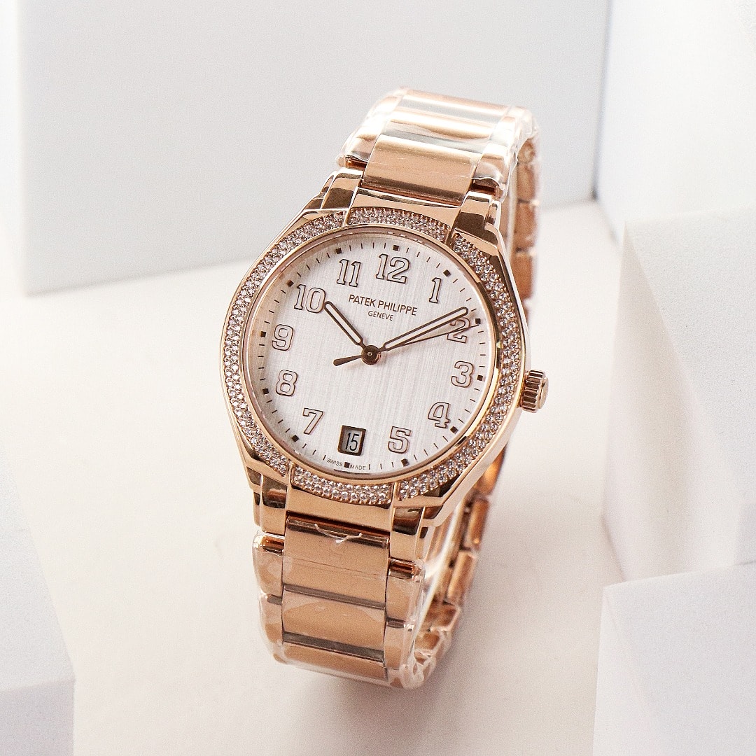 Fake Diamond Watch Replica Patek Philippe Twenty~4 Ladies Rose Gold Silver Dial 7300/1200R-010(1:1 replica) - Top club