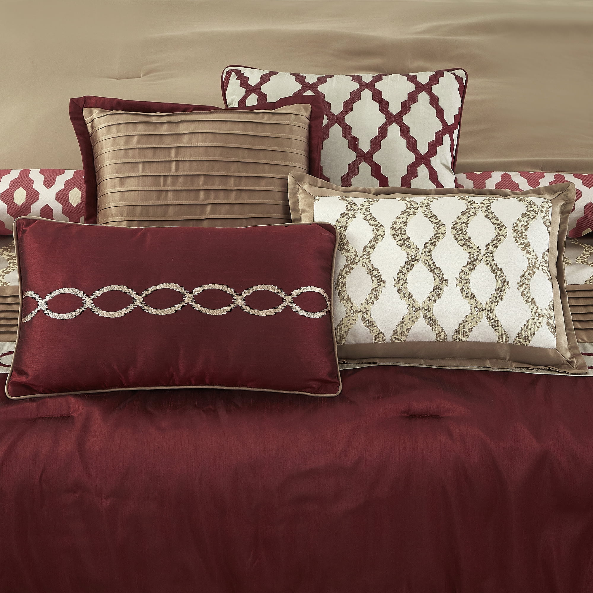 LANCO MODERN LIFESTYLE King Size Comforter Set, Burgundy, 10 Piece Bed in a Bag for All Seasons, Luxury Extreme Comfort Bedding Sets with Bedskirt, Pillow Shams, Euro Shams and Decor Pillows - Image 8