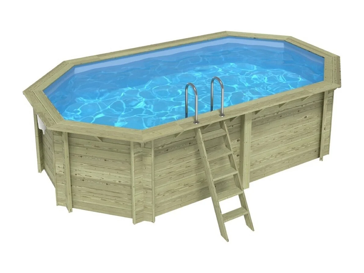 Piscine en bois NEMO 5.79 x 3.49 - H.1.45 m, bleu pâle, fixations à visser - BAS7304OSPL - ALTANKA