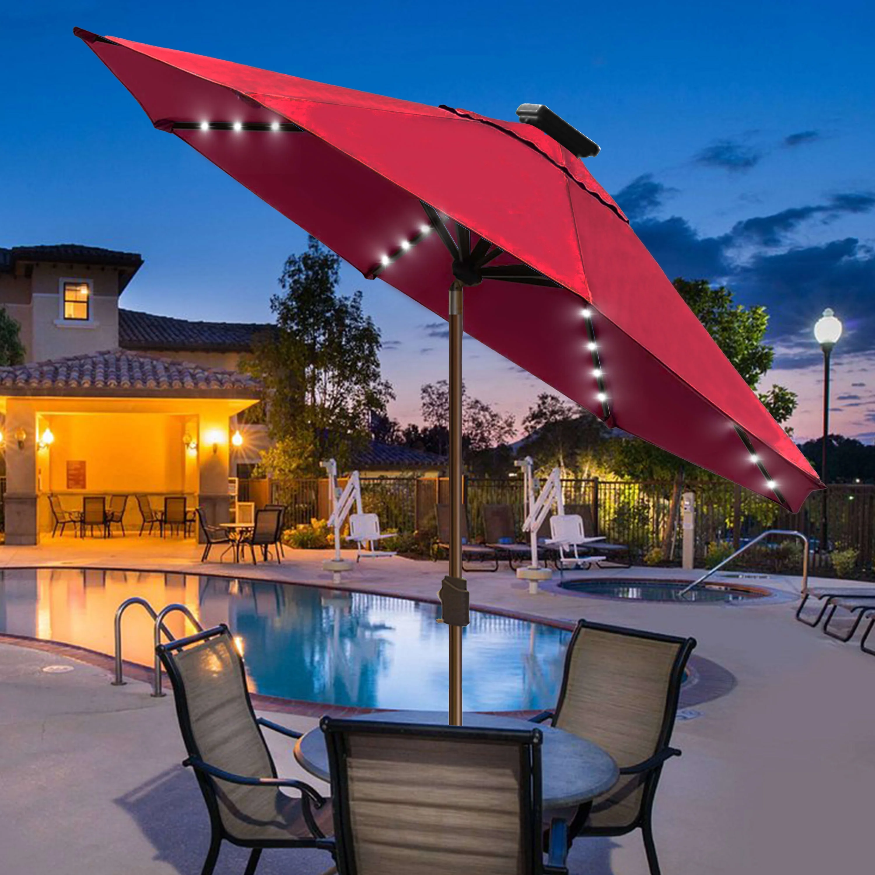 EliteShade Sunbrella Solar Umbrellas 9ft Market Umbrella with 80 LED Lights Patio Umbrellas Outdoor Table Umbrella with Ventilation and 5 Years Non-Fading Top,Ruby - Image 32