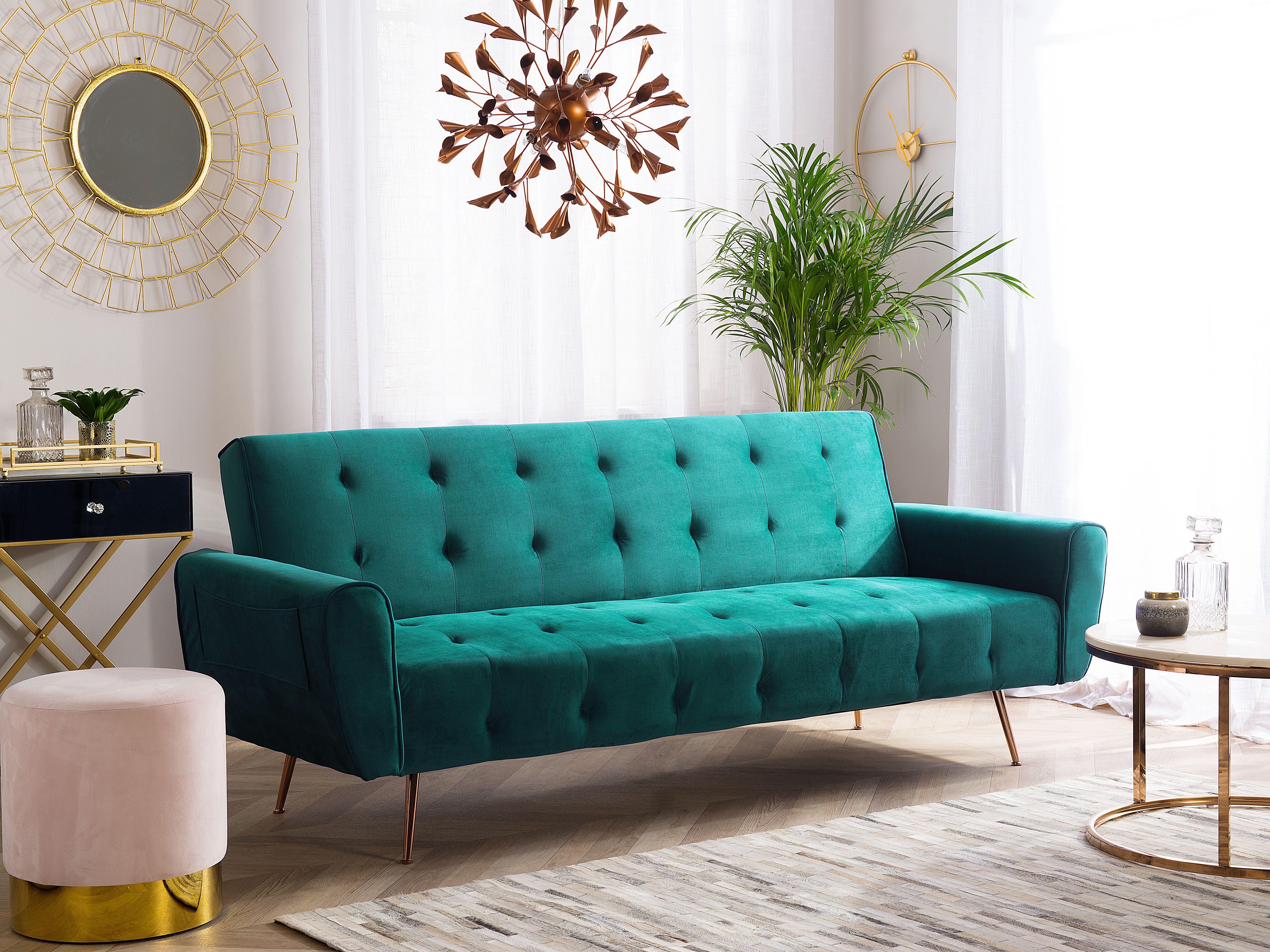 Sofa Bed 3 Seater SELNES Velvet Emerald Green