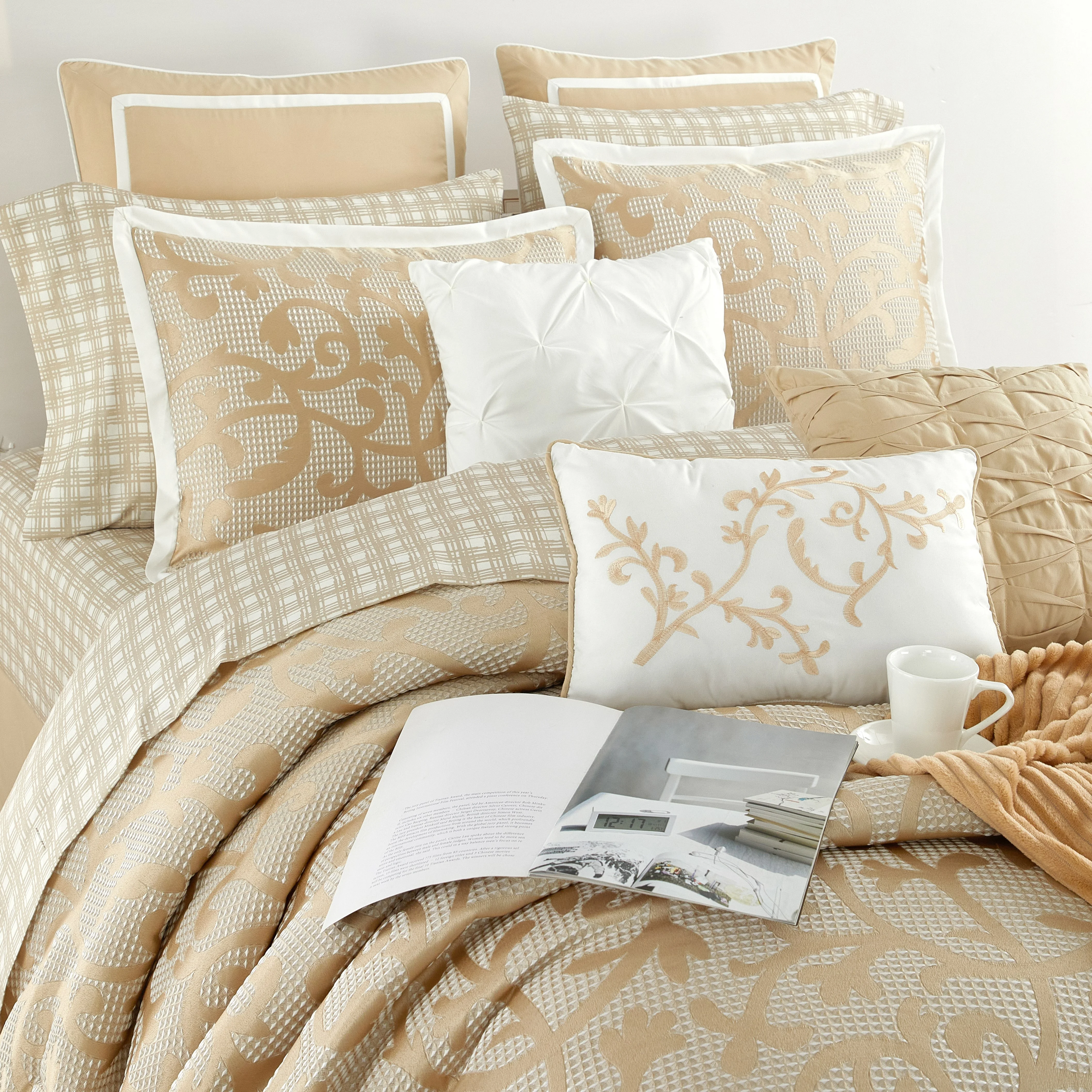 Lanco Smoke Grey Comforter Set California King Size, 9 Piece Jacquard Floral Bedding Set, All Season, Ultra-Soft, Matching Pillows & Shams, Bed Skirt - Image 26