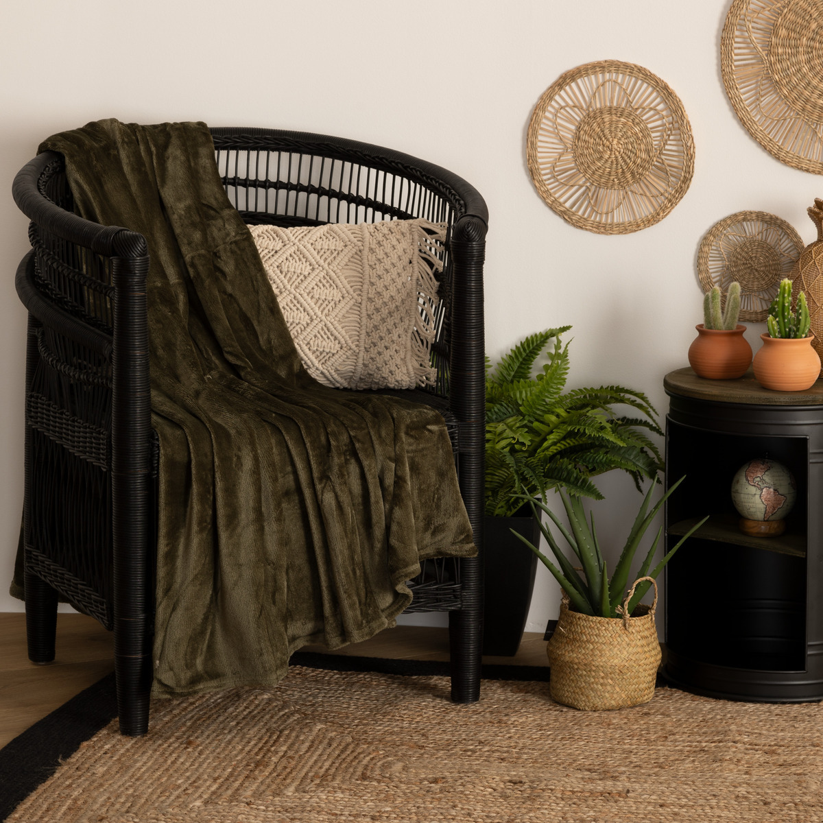 Flannel plaid Khaki green, 130x180 cm