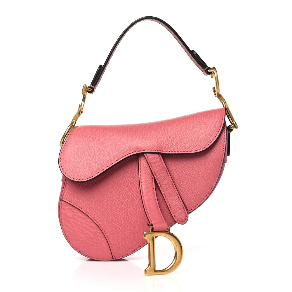 Dior Pink Grained Calfskin Leather Mini Saddle Bag Brass Hardware Replicas