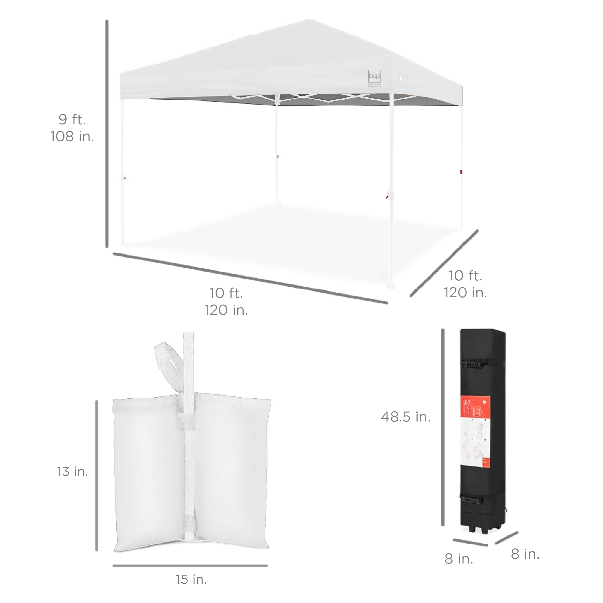 Best Choice Products 10x10ft Easy Setup Pop Up Canopy w/ 1-Button Setup, Wheeled Case, 4 Weight Bags - White - Image 109