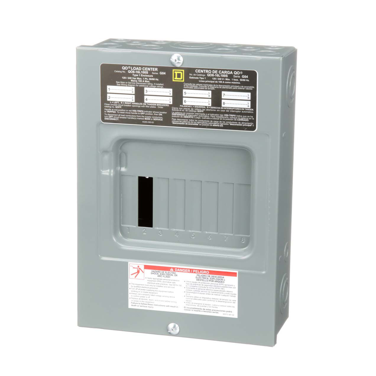 Square D QO 100A 8-Space 16-Circuit Indoor Main Lug Load Center