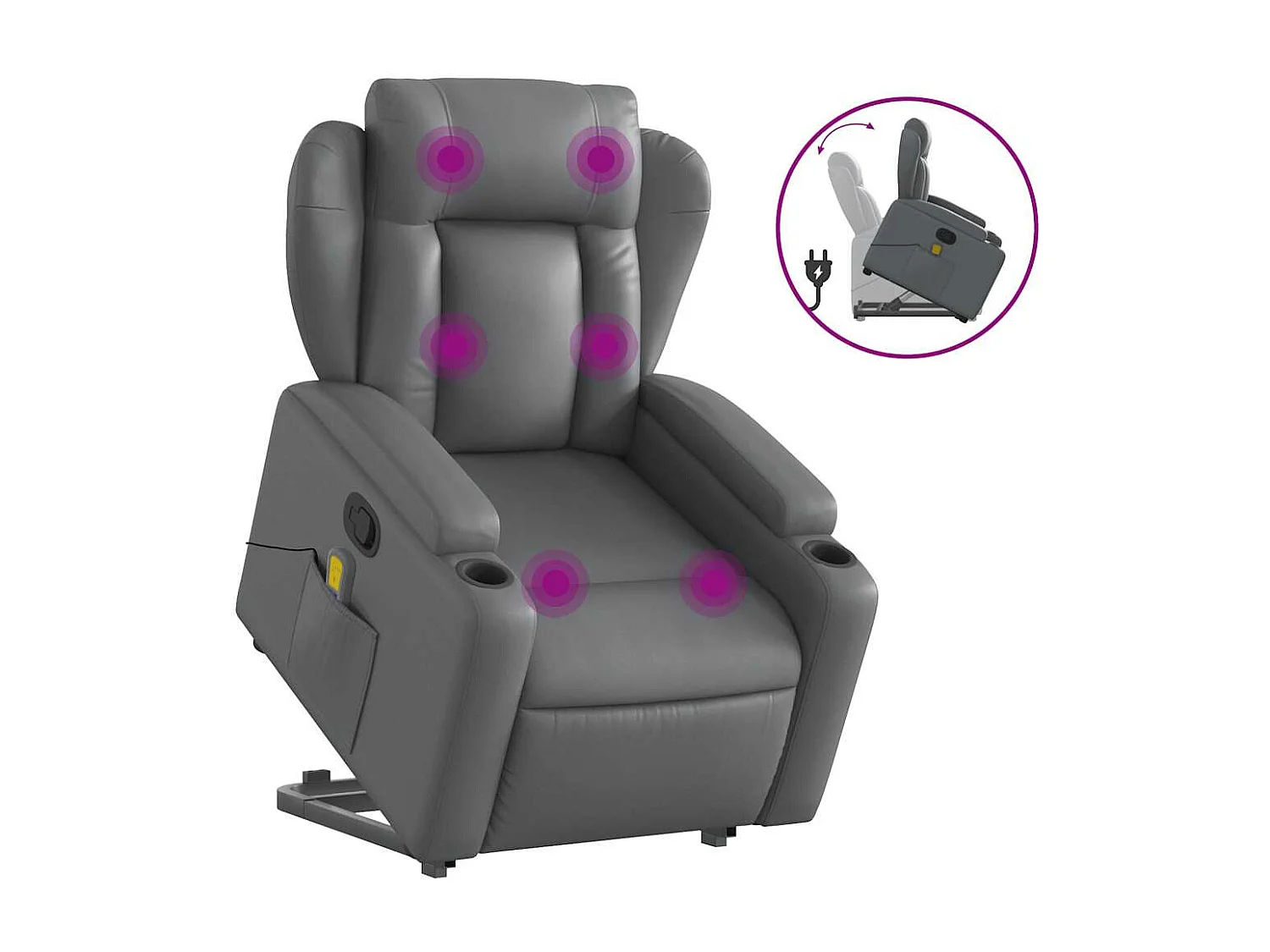 Fauteuil inclinable-Chaise de relax-Fauteuil de Massage Gris Similicuir SHL5144