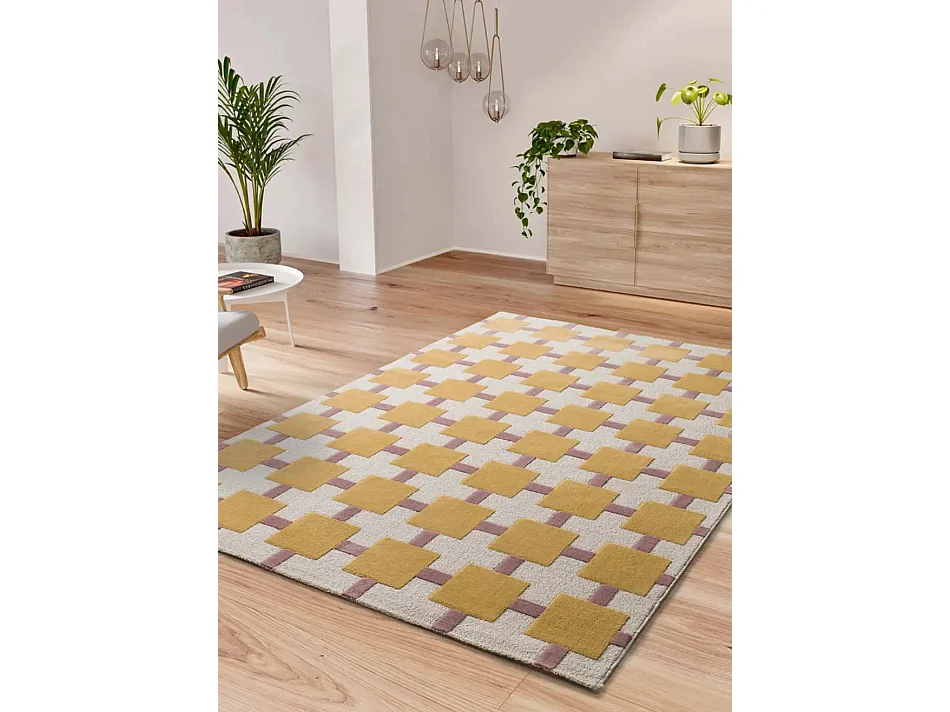 Tapis intérieur - géométrique - moutarde / rose - 160 x 230 cm - FLASHY