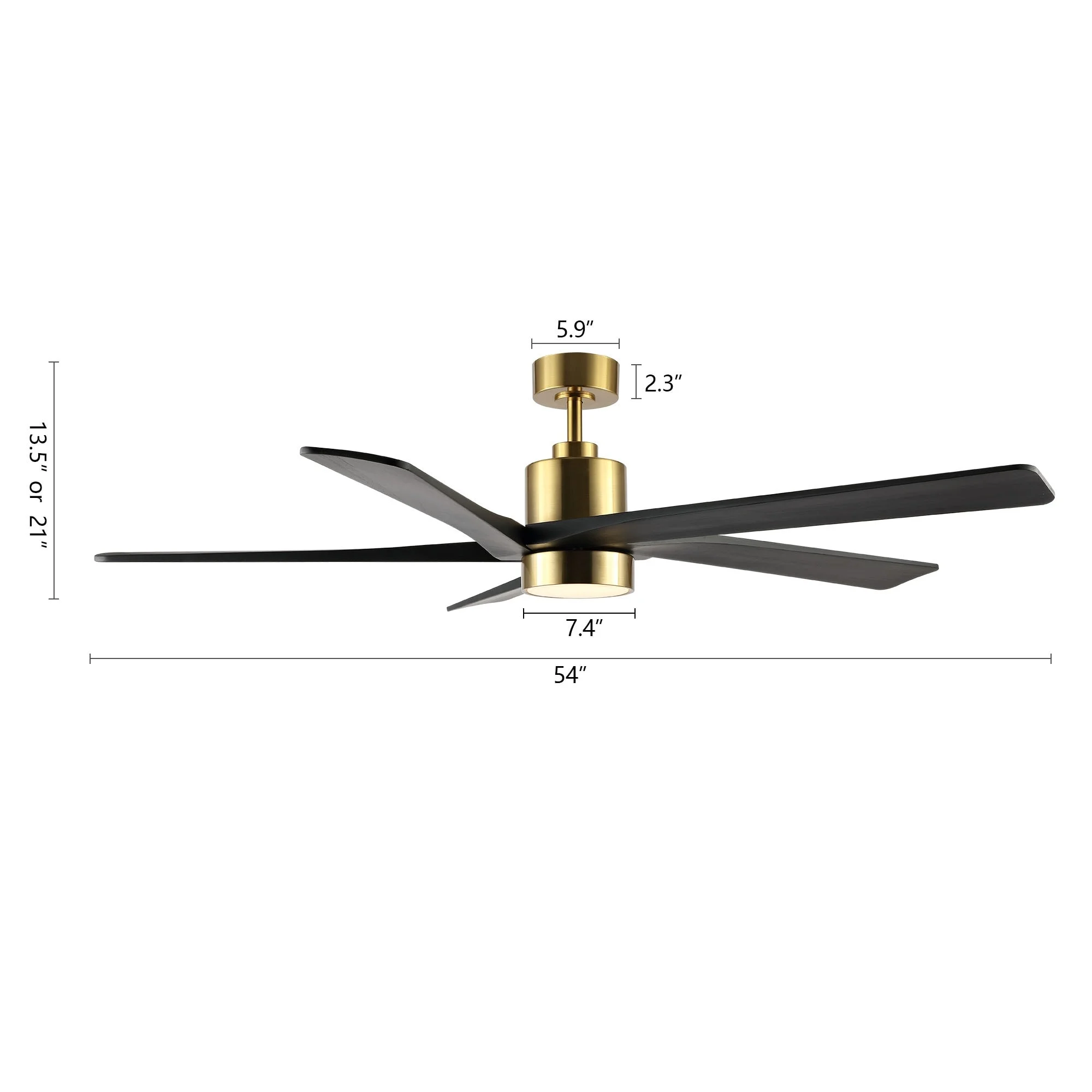 WINGBO  54 DC Ceiling Fan with Lights and Remote Control, 5 Reversible Carved Wood Blades Brass/Black