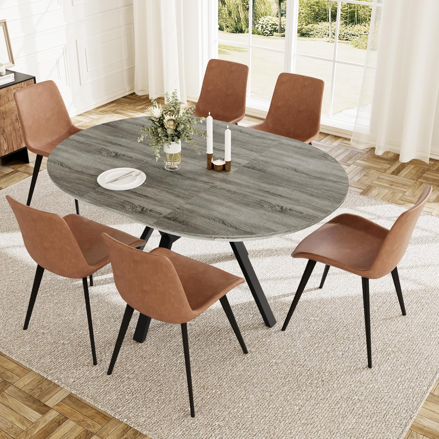 Extendable Round Dining Table Set for 6 People, 43.3