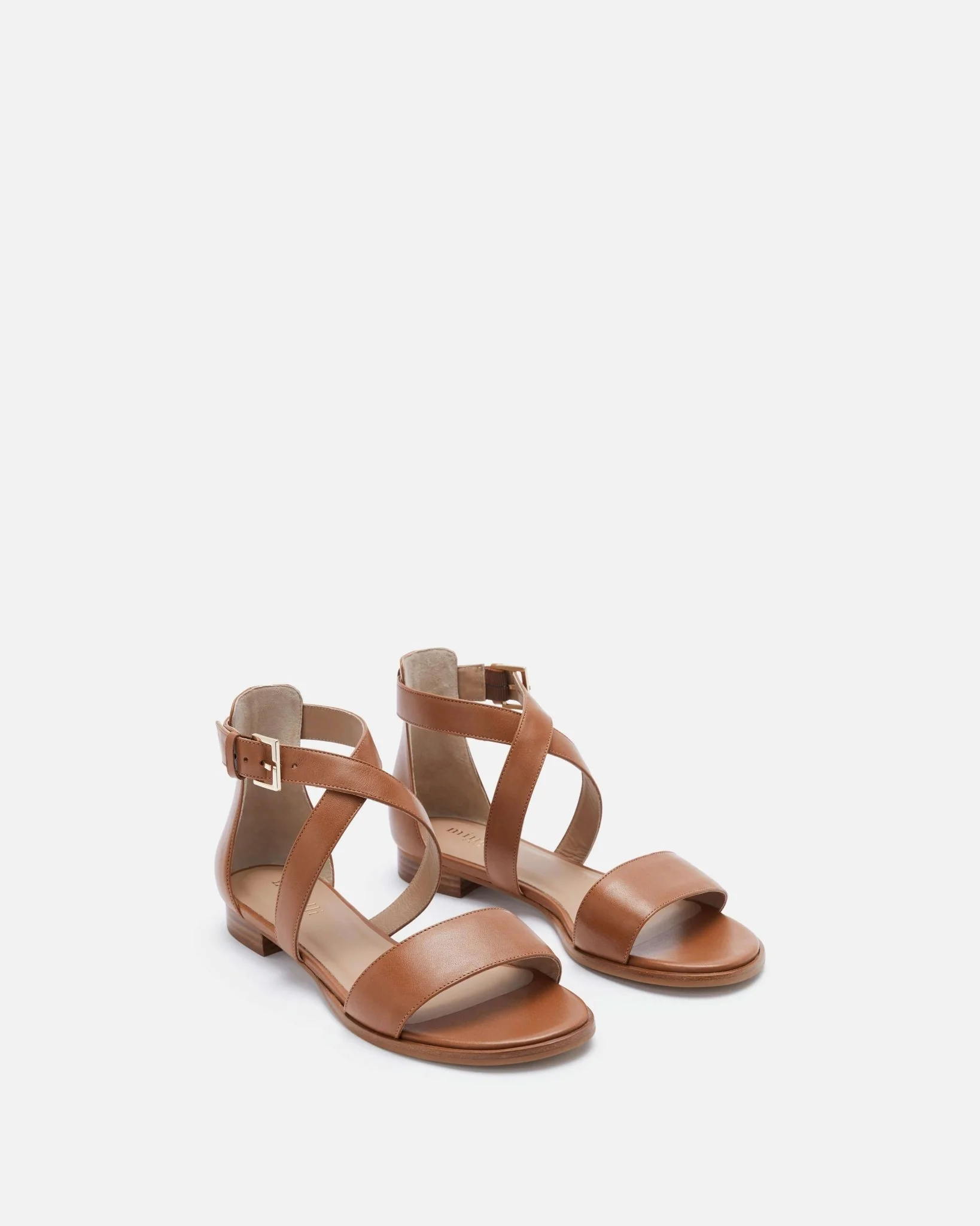 SANDALES KILIA - Plates en cuir lisse caramel