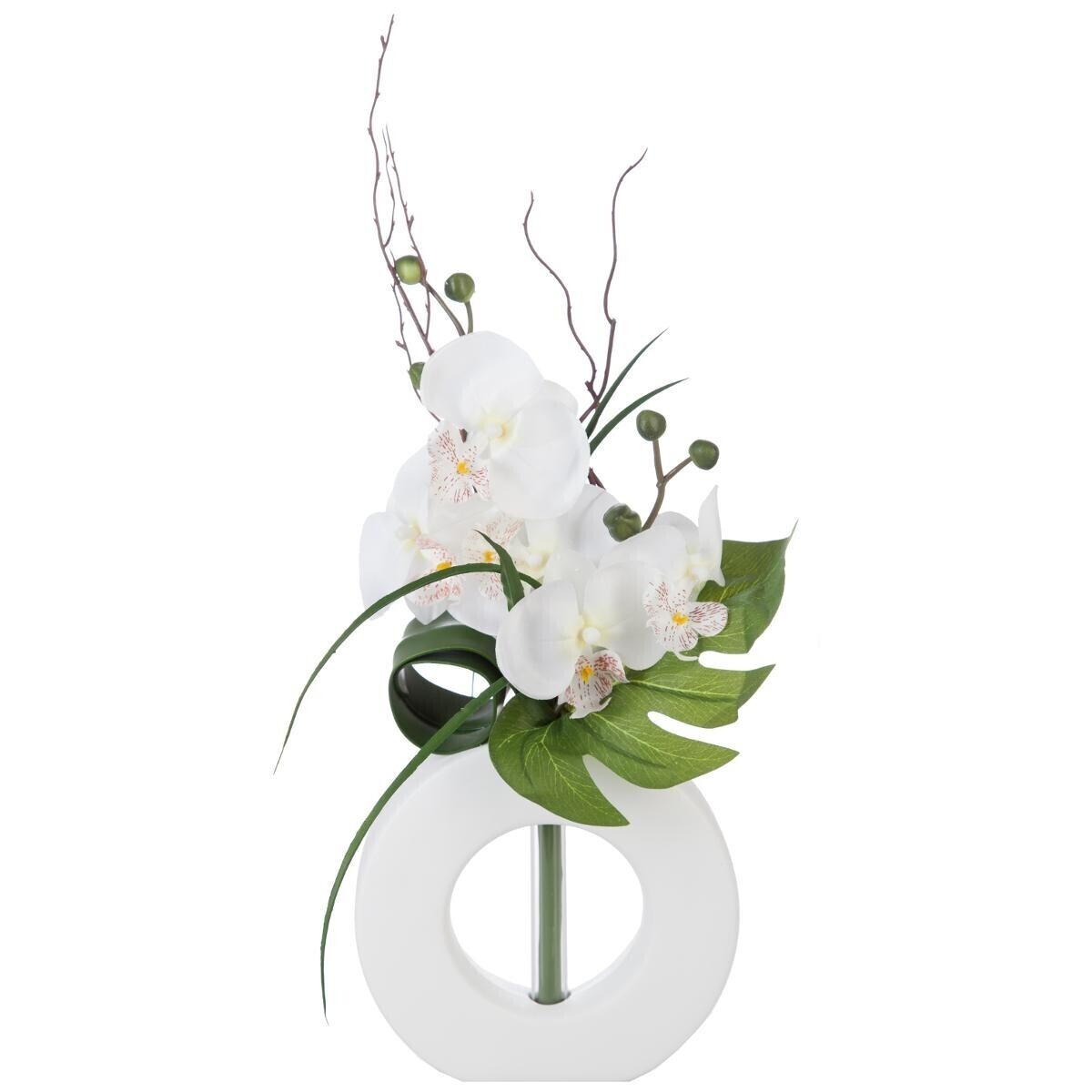Artificial orchids vase, white Ceramic vase, H.44 cm