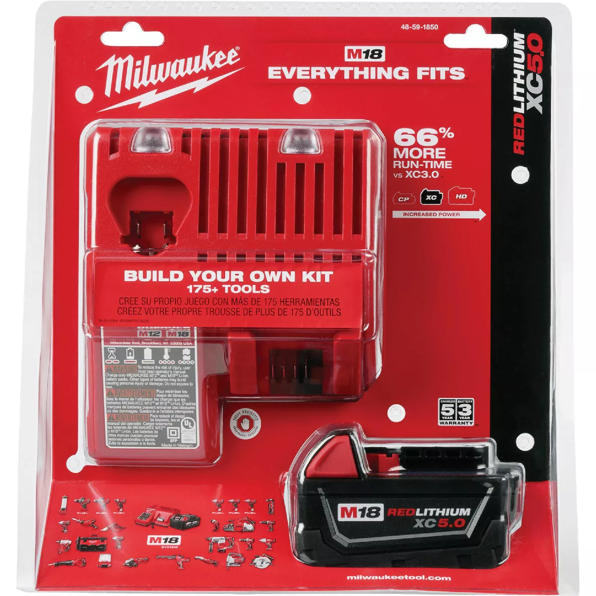 Milwaukee M18 REDLITHIUM Lithium-Ion XC 5.0 Ah Extended Capacity Battery Pack & Charger Starter Kit