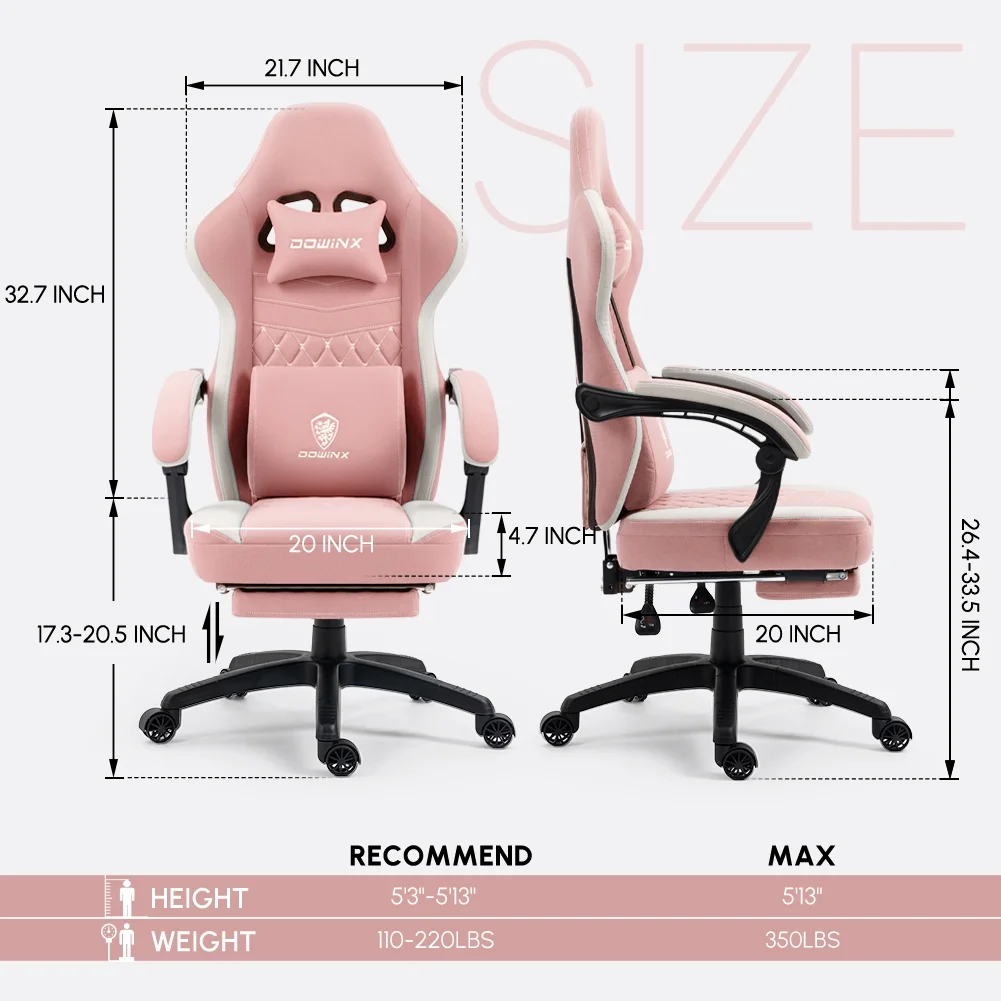 Dowinx Gaming Chair with Pocket Spring Cushion, Breathable Fabric Computer Chair with Gel Pad, Comfortable Office Chair with Storage Bag, Massage Game Chair with Footrest, Green - Image 37