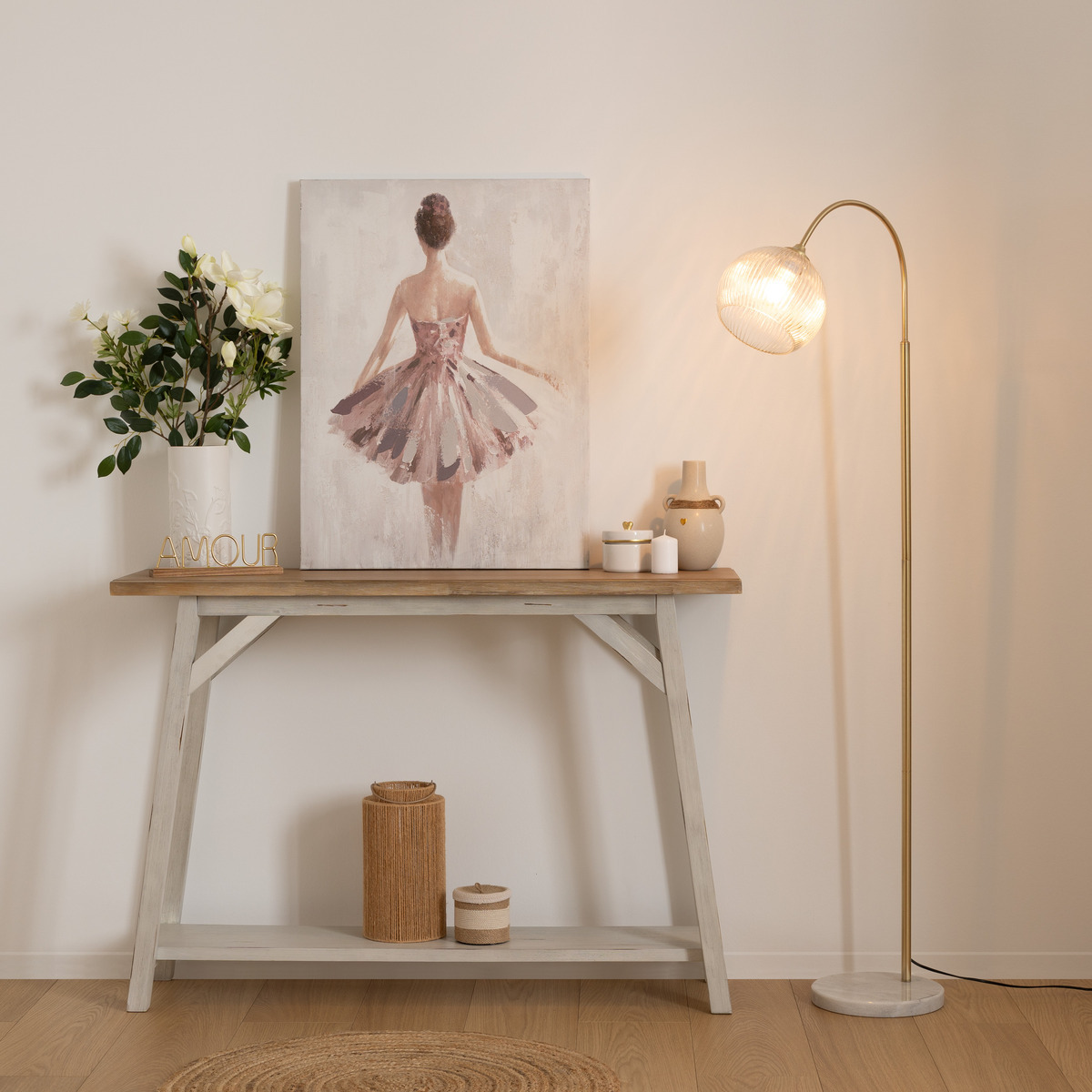 Arc Floor Lamp "Laye" White & Gold, marble base H. 150 cm