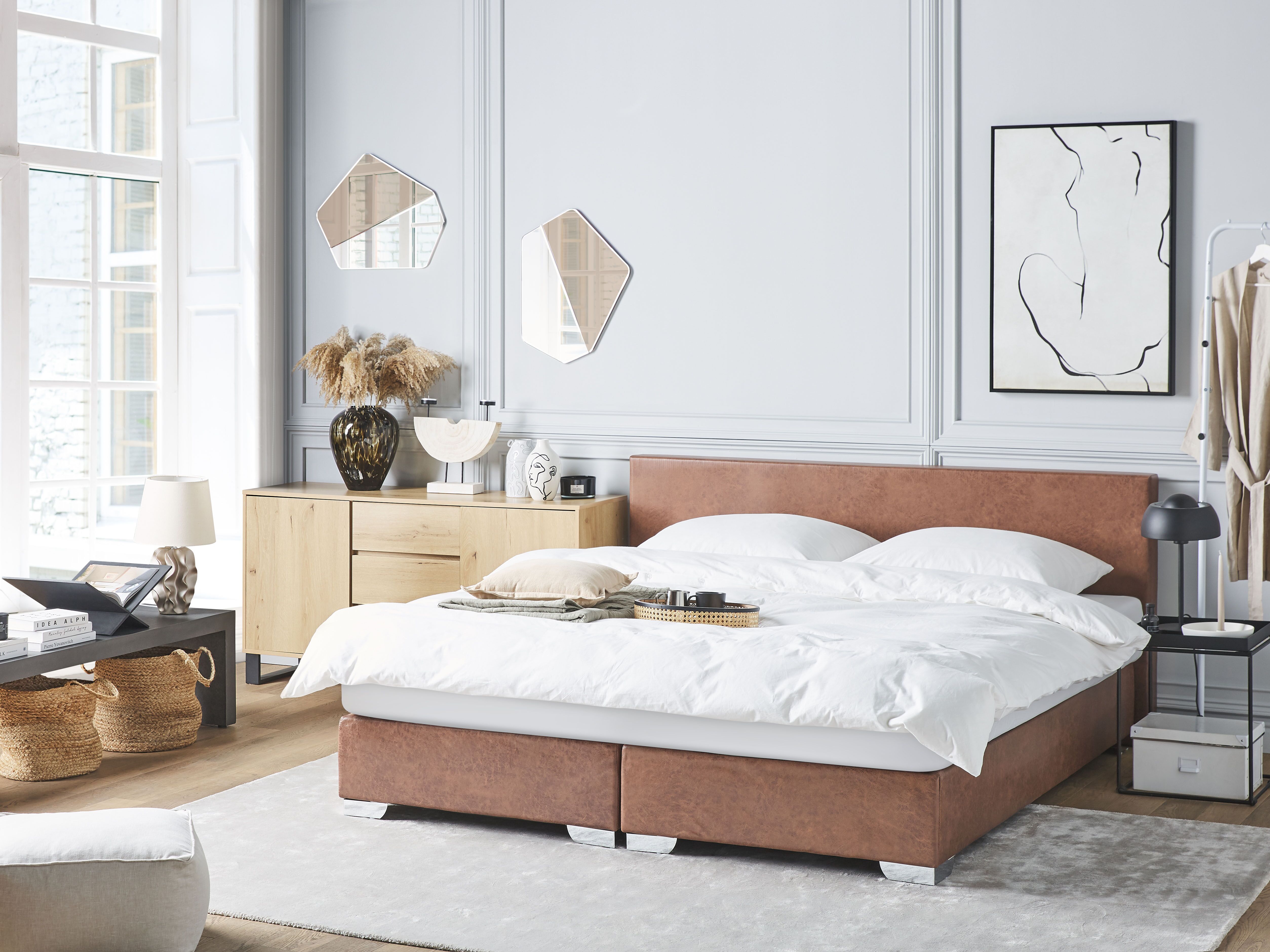 Divan Bed Faux Leather PRESIDENT 180 x 200 cm (EU Super King) Brown