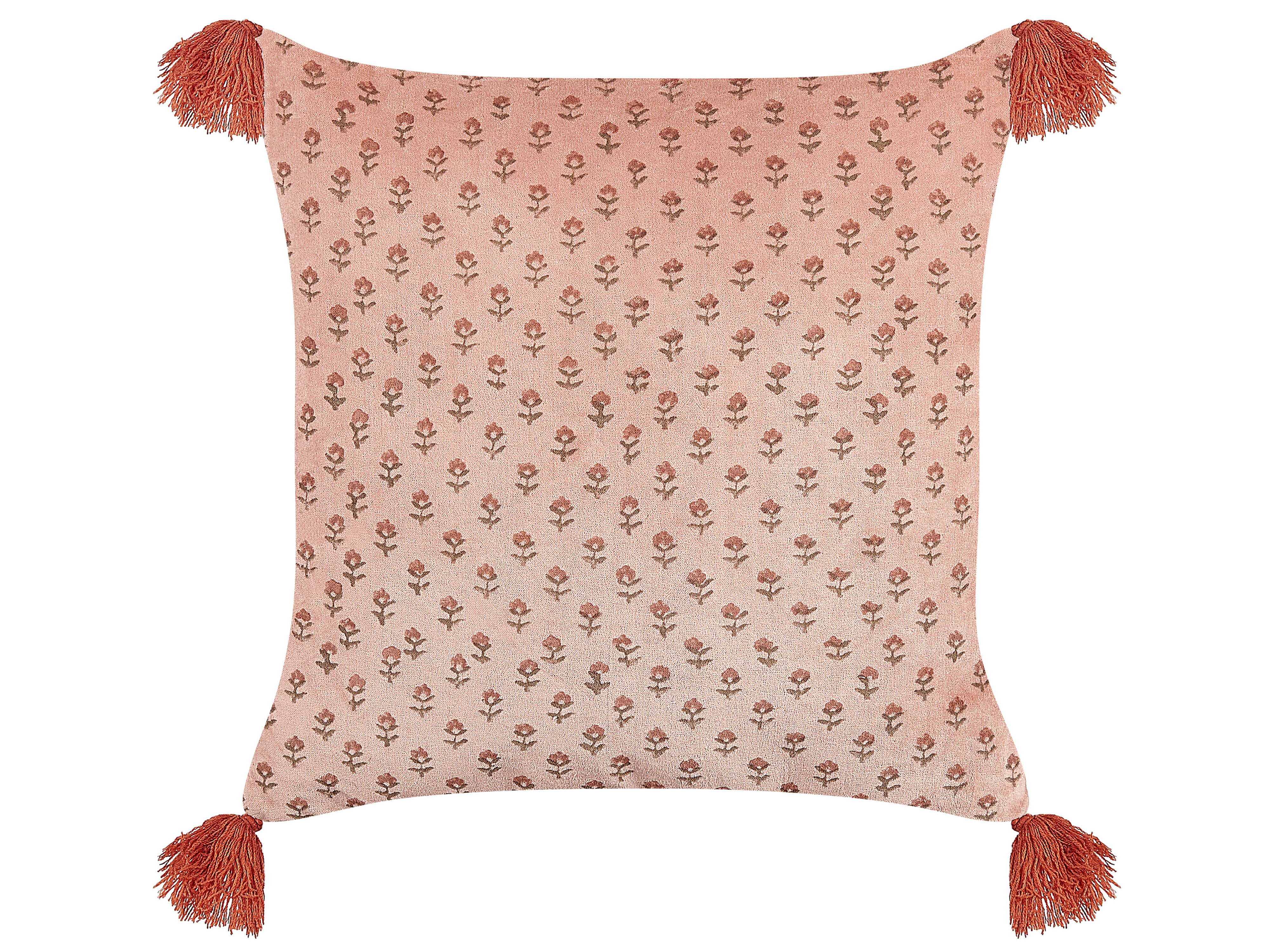 Throw Cushion RUMHORA Velvet 45 x 45 cm Pink Floral Pattern