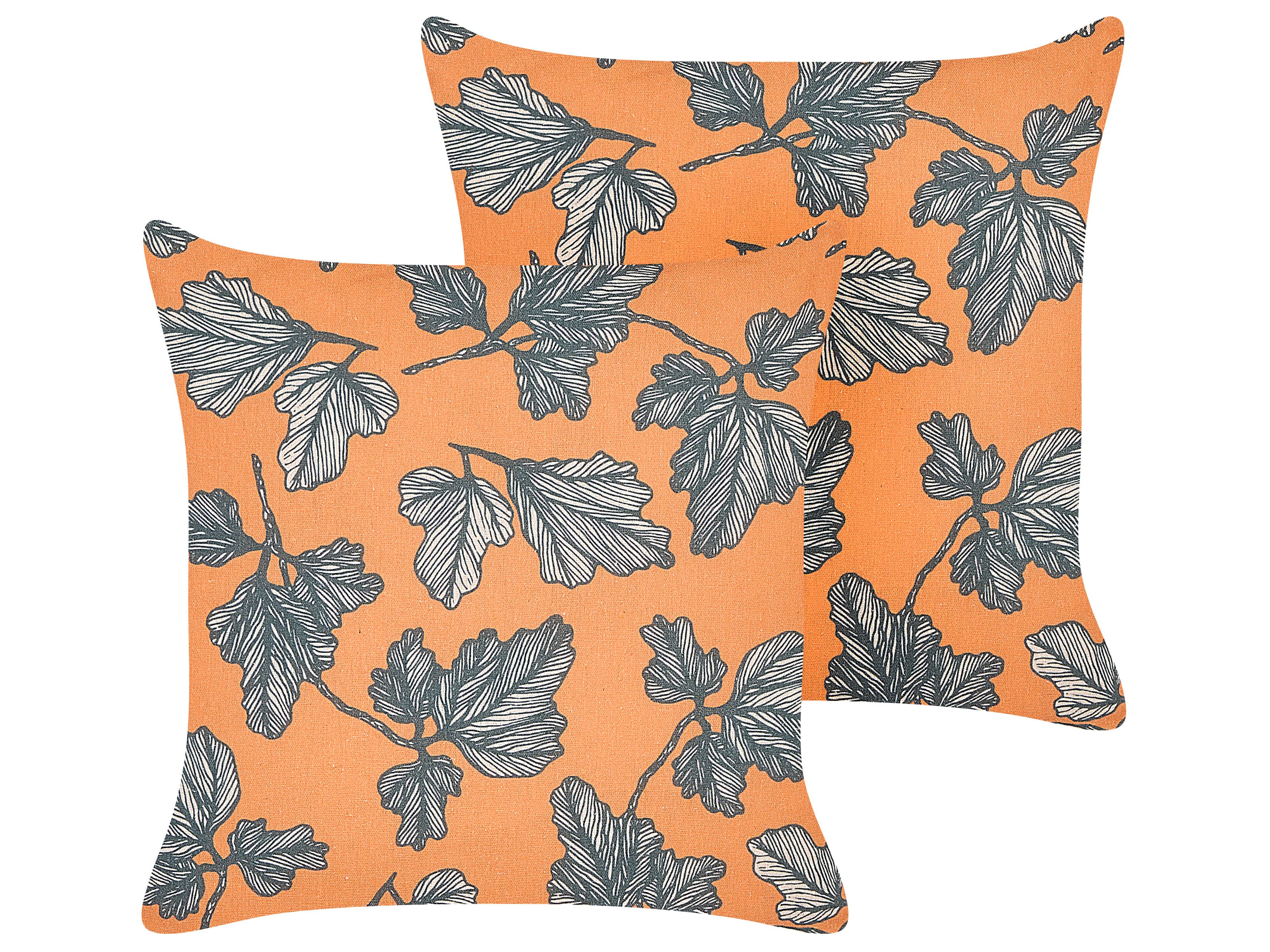 Set of 2 Decorative Cushions SPIREA 45 x 45 cm Orange Black Plant Pattern