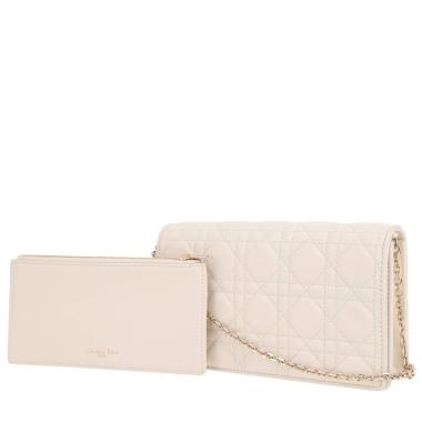 Dior Lady Dior Wallet on Chain pouch in white leather cannage
