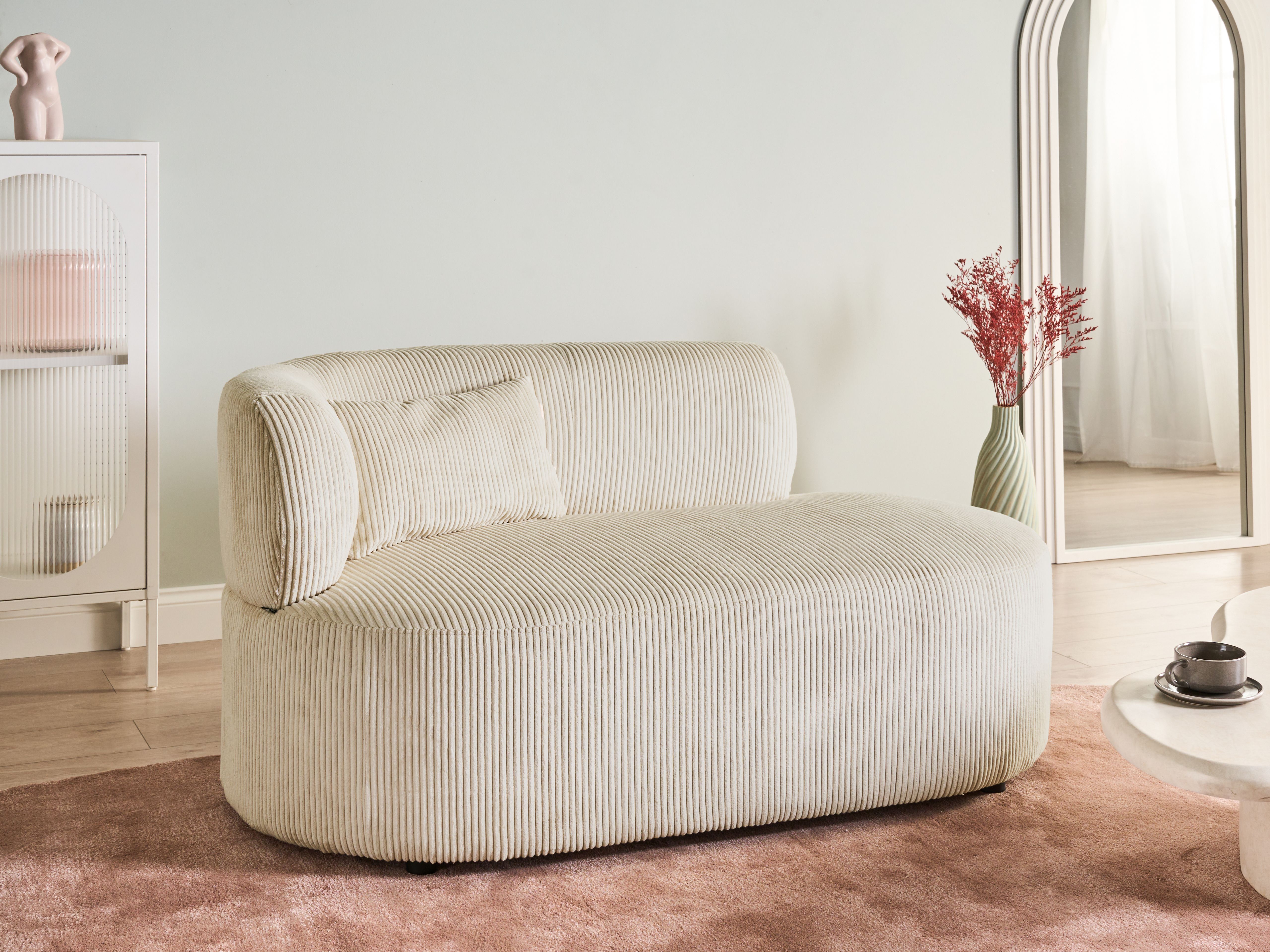 Left-Hand Chaise Lounge VANVEY Corduroy Light Beige