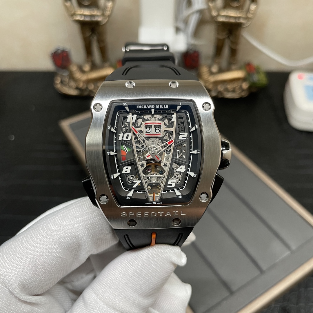 Luxury Best Richard Mille RM 40-01 Replica McLaren Speedtail – Water-Drop Case, Black Rubber Strap, Swiss Movement - Elite Watch Atelier