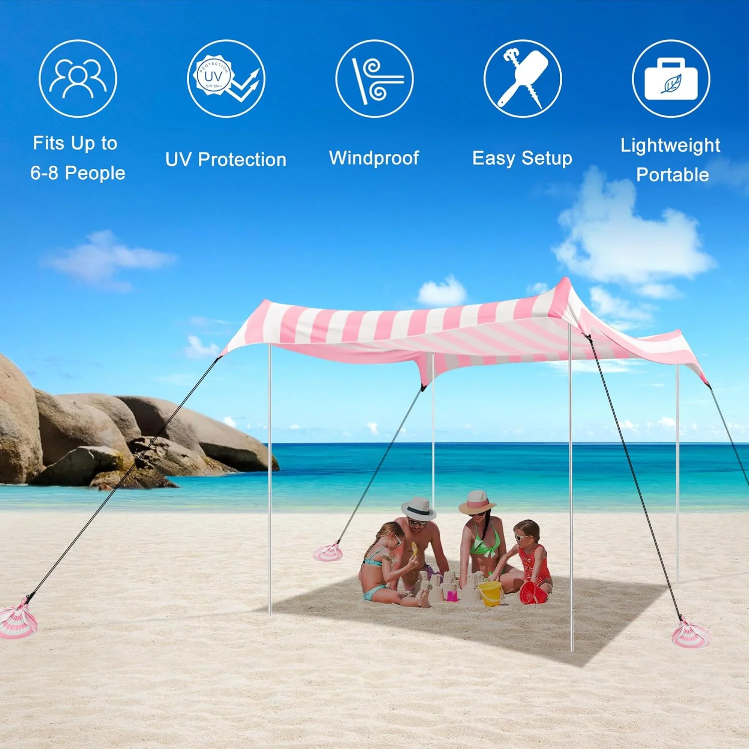Beach Tent, UPF 50+ Beach Canopy Sun Shade, Portable 10×10 FT Large Pop-Up Beach Tent Sun Shelter with Sand Anchors, Ground Pegs, Easy Setup for Beach, Camping, Park, and Backyard Fun - Image 31