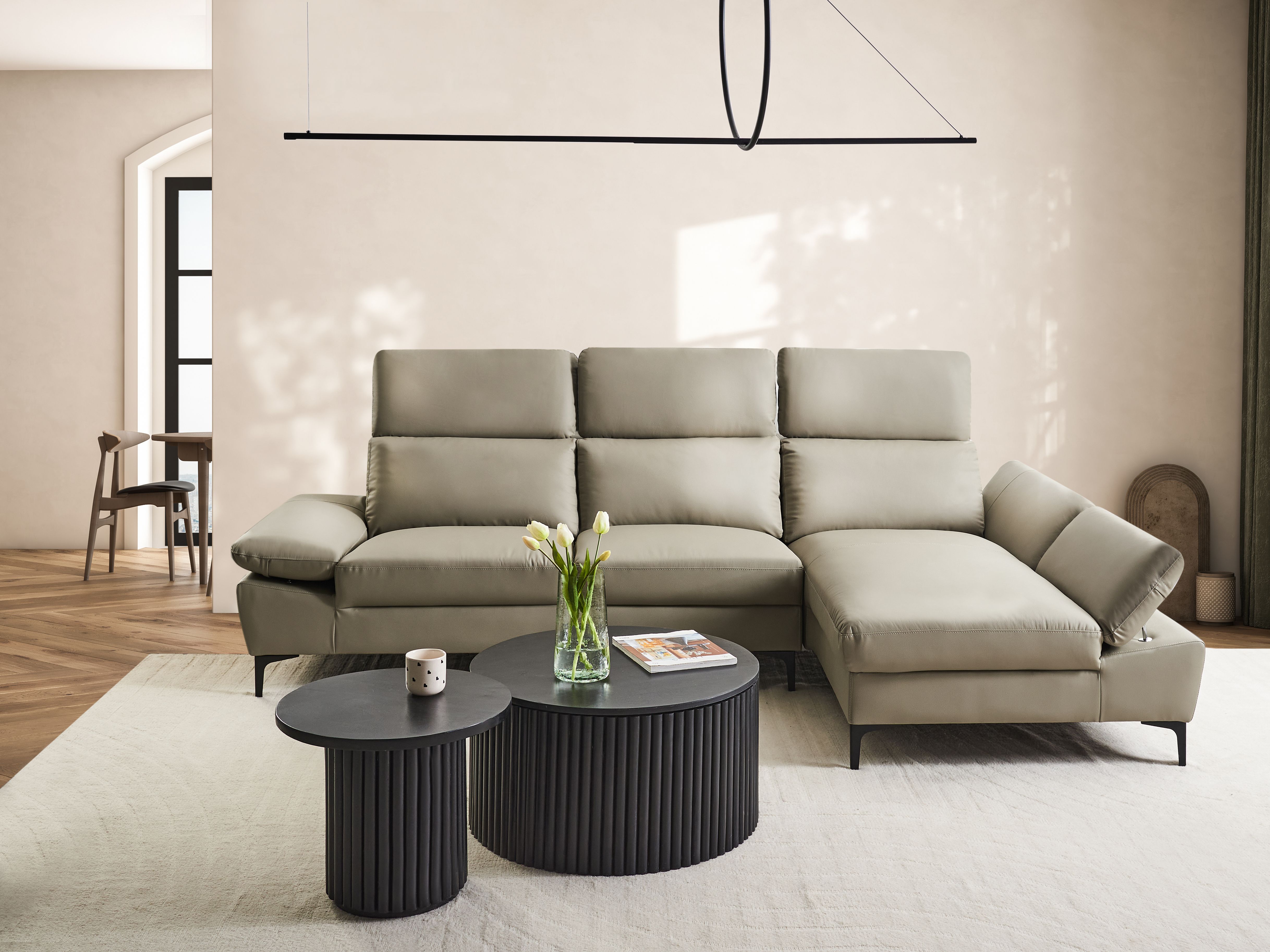 Corner Sofa 4 Seater FARILA Leather Taupe Adjustable Left Hand