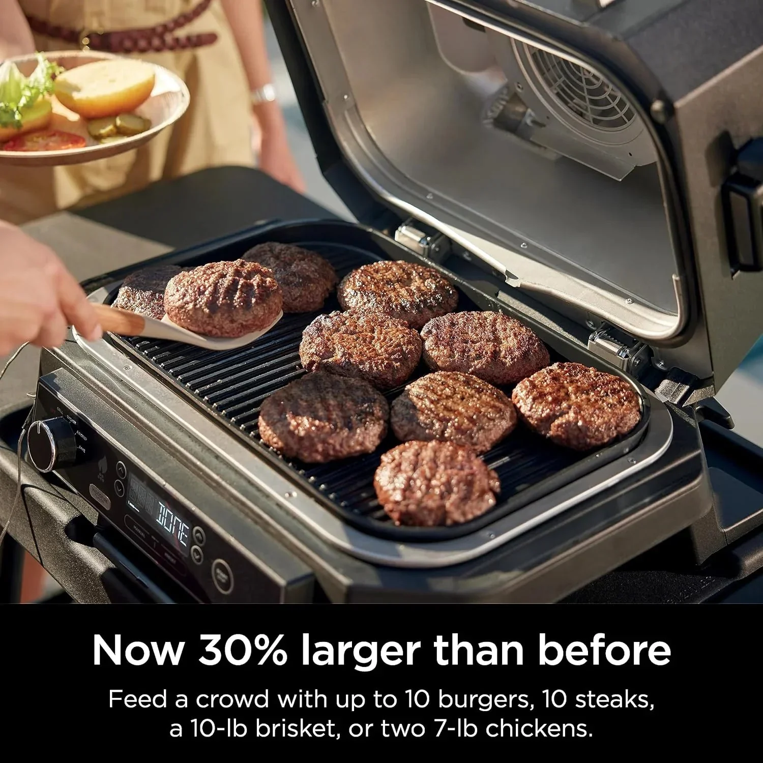 Ninja 7-in-1 Portable Electric Outdoor Grill And Smoker With Thermometer, Grey - OG751BRN - Image 13 Ninja 7-in-1 Portable Electric Outdoor Grill And Smoker With Thermometer, Grey - OG751BRN - Image 13