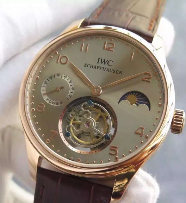 Replica IWC Portuguese Tourbillon Power Reserve Moonphase RG Markers Gray Dial - Elite Watch Atelier