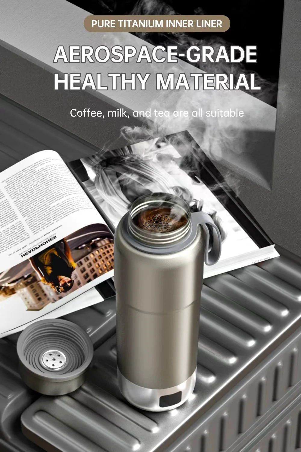 520ml Pure Titanium Portable Electric Kettle �C Travel Kettle Dual Voltage 100V-240V with Temperature Control, Lightweight, Leak-Proof, Fast Boil Mini Kettle for Travel, Office, Hotel, Camping