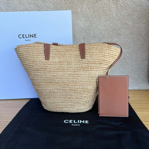 CELINE Plant Material Cow Leather Medium Soft Classic Basket Bag