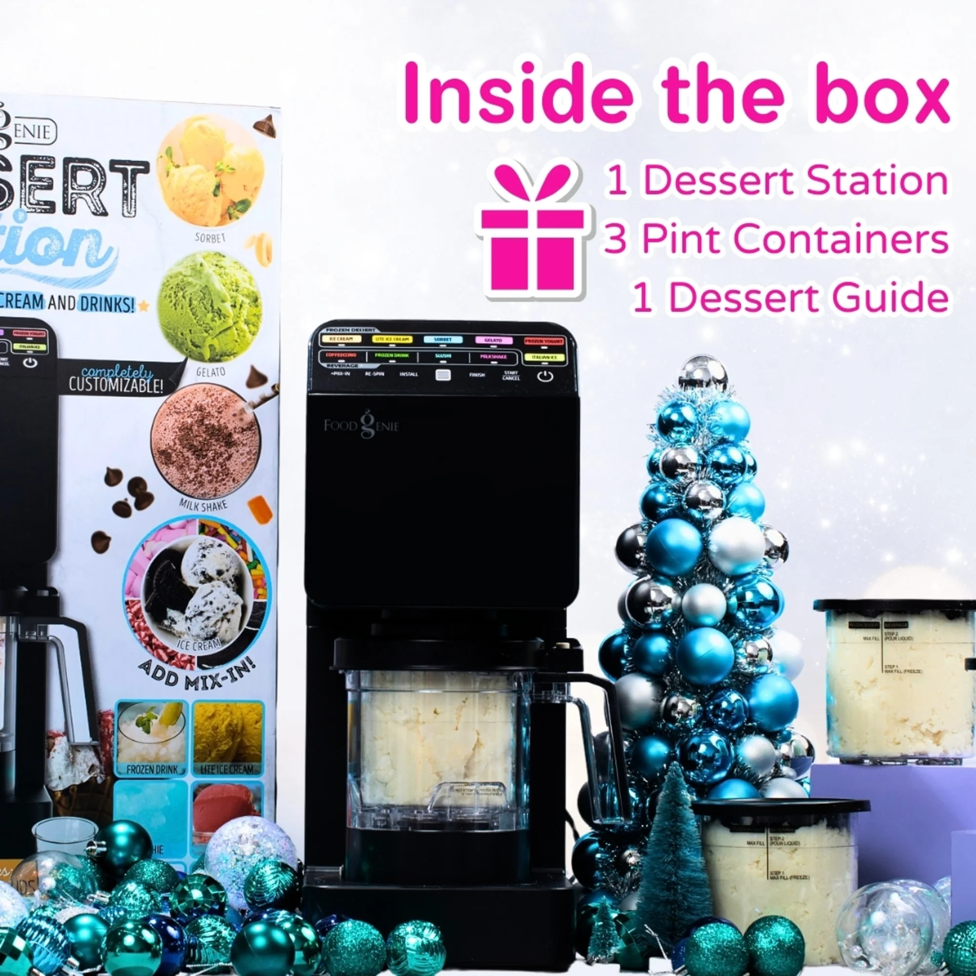 Food Genie: Dessert Station - Black - 11-In-1 Ice Cream & Frozen Treat Maker, (3) 16oz Tubs, Create Sorbet-Milkshakes-Drinks & More, Dual-Drive Motors