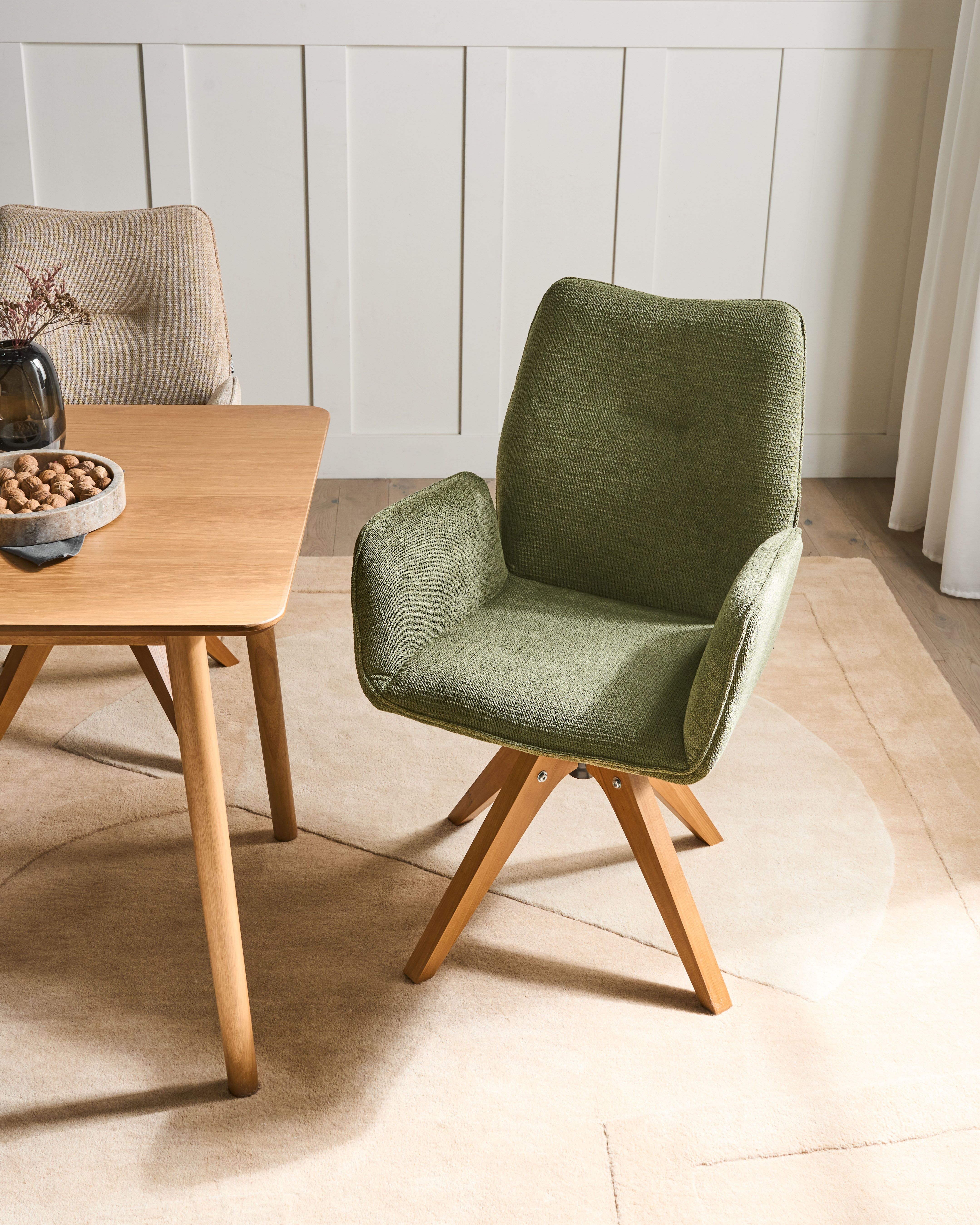 Dining Chair Swivel MOKENA Faux Linen Green
