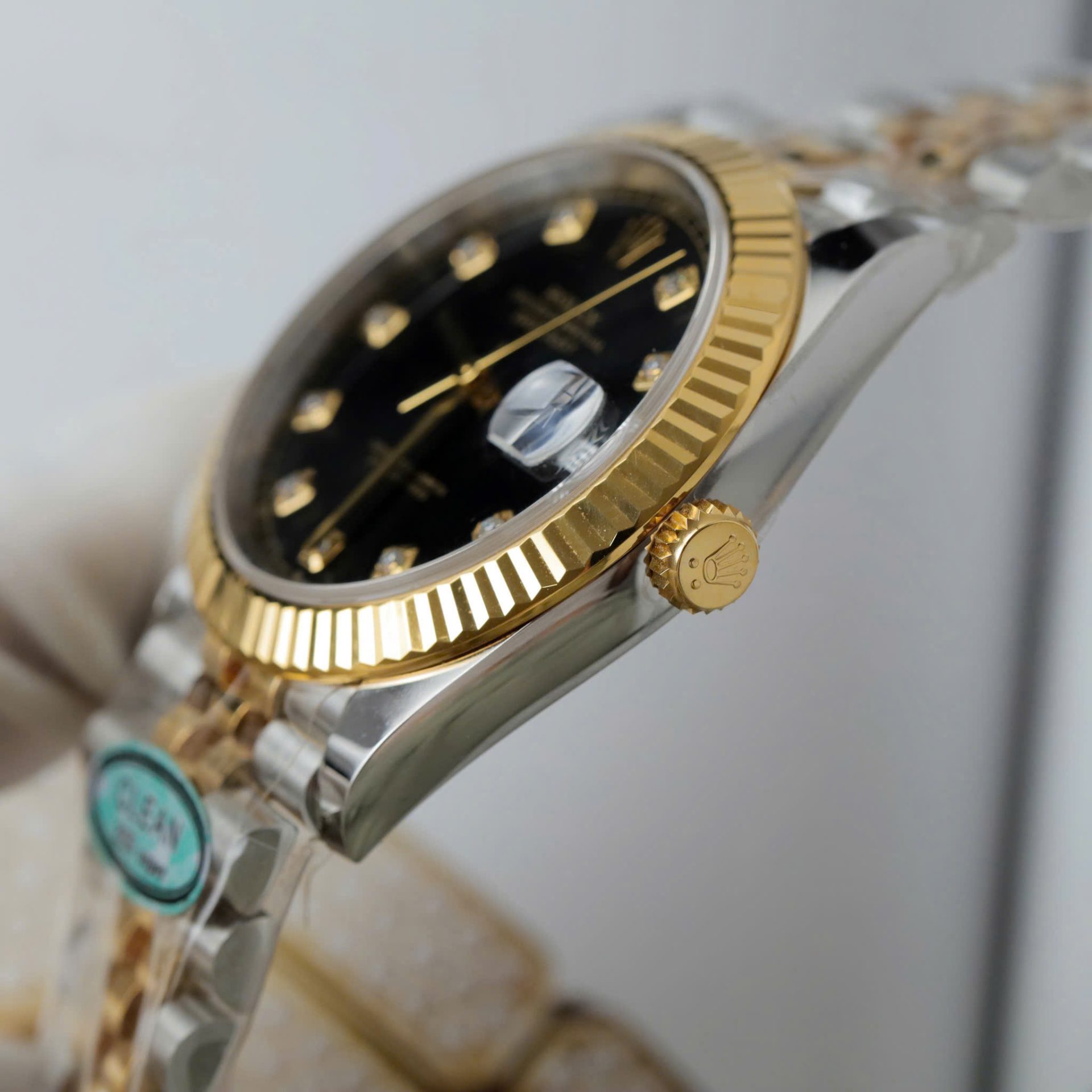 Rolex DateJust Replica Watches Black Dial Moissanite Diamonds Clean Factory 41mm - Elite Watch Atelier