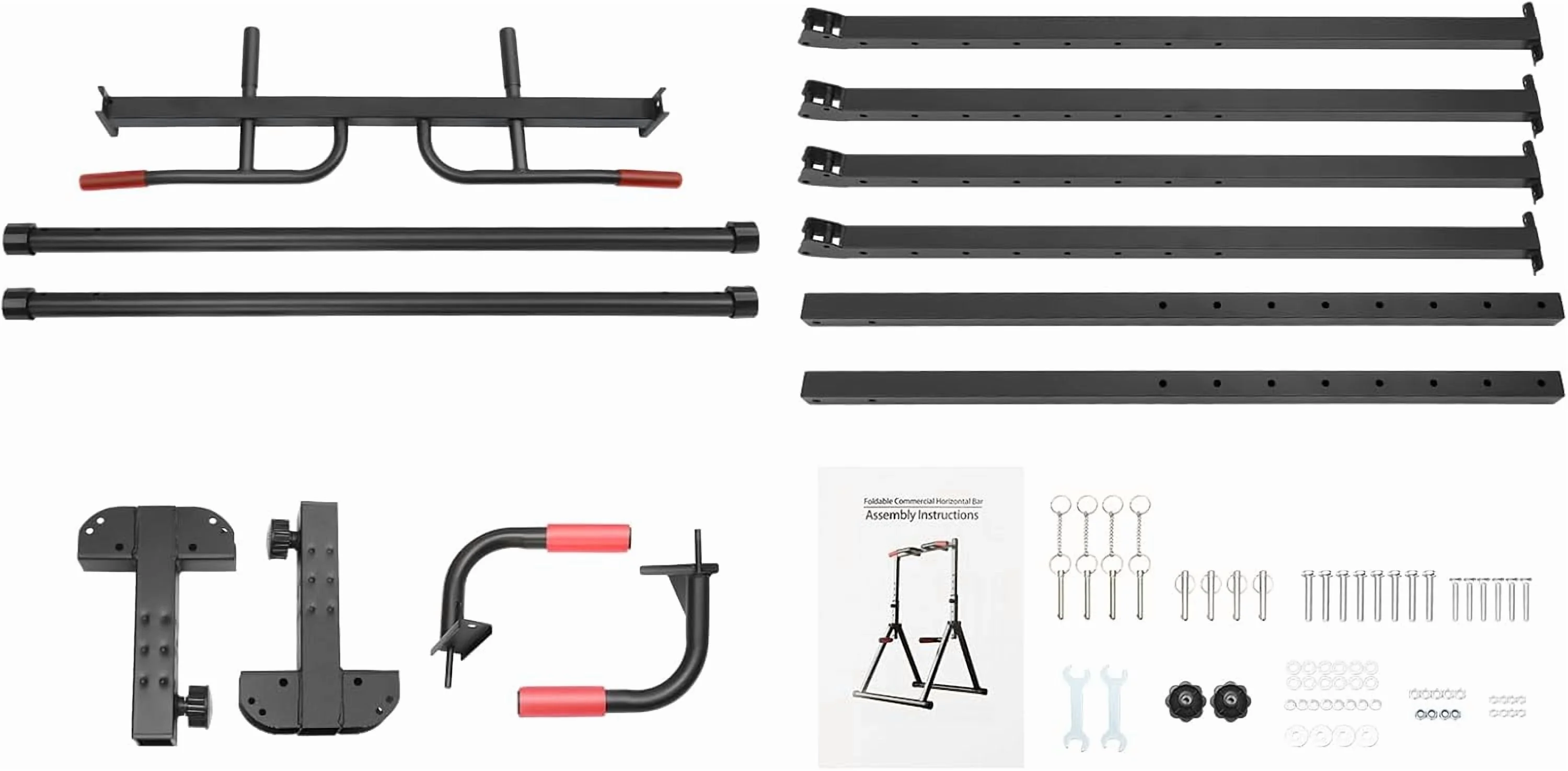 Power Tower Pull Up Bar Station Foldable Pull Up Rack Dip Station 5.74-7.55ft Height Adjustable Home Strength Training Fitness Workout Equipment, Up to 440lbs (With double bars) - Image 9