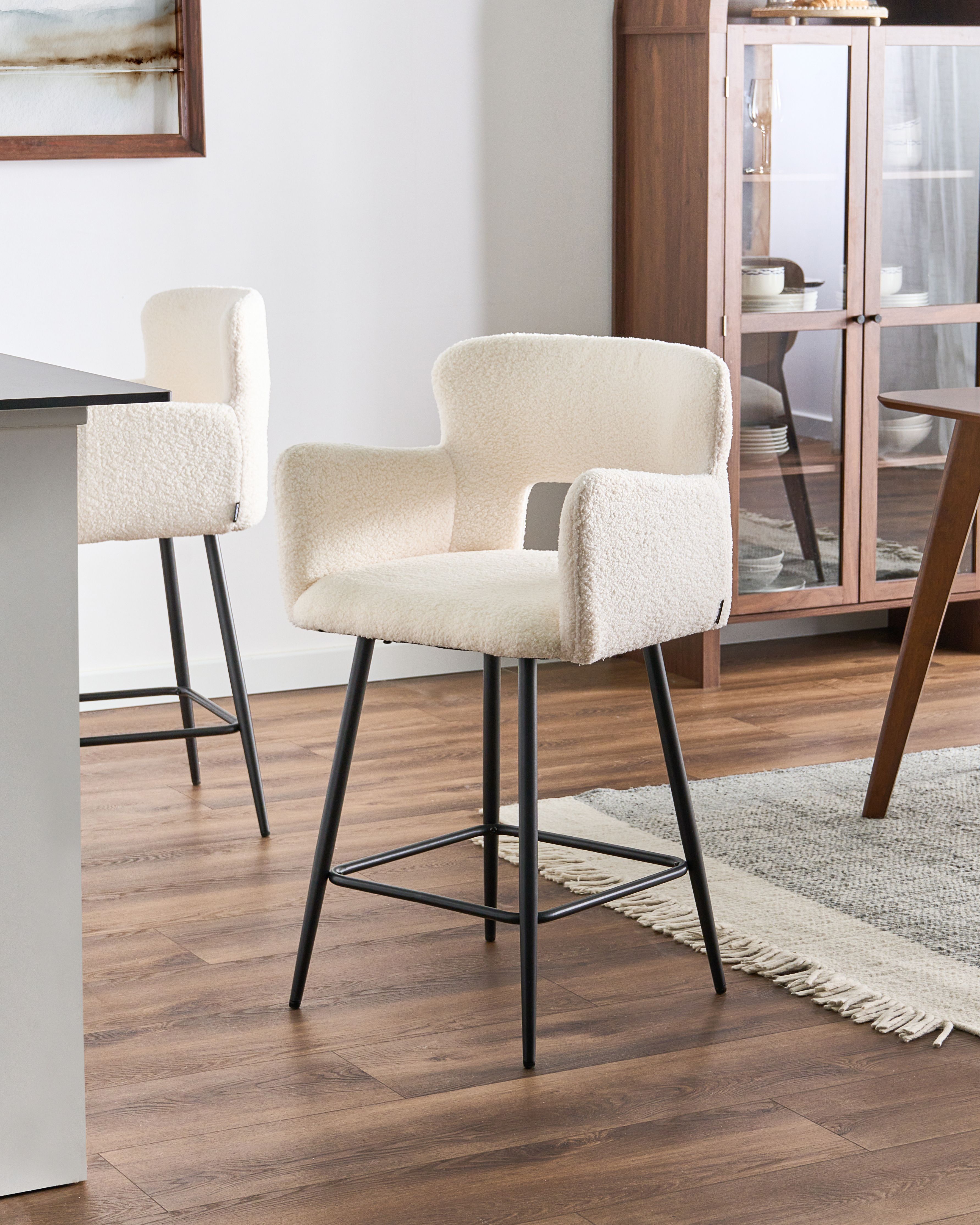 Set of 2 Bar Chairs SANILAC Boucle Off-White
