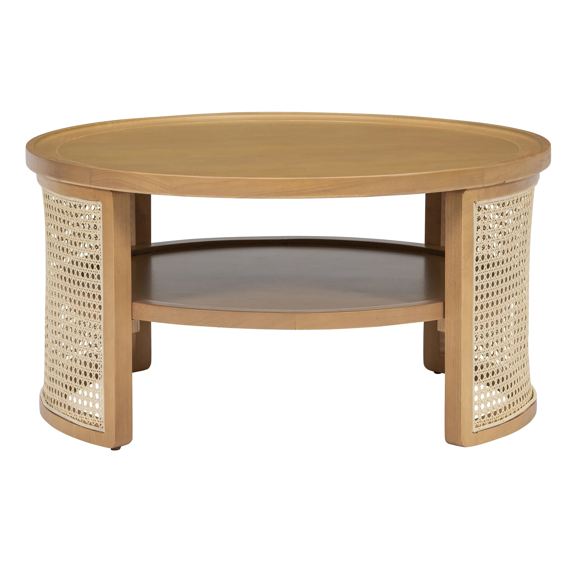 Harper & Bright Designs Rattan Round Coffee Table with Storage Shelf, Round Cane Wood Center Table for Living Room, 37'' Brown - Image 56